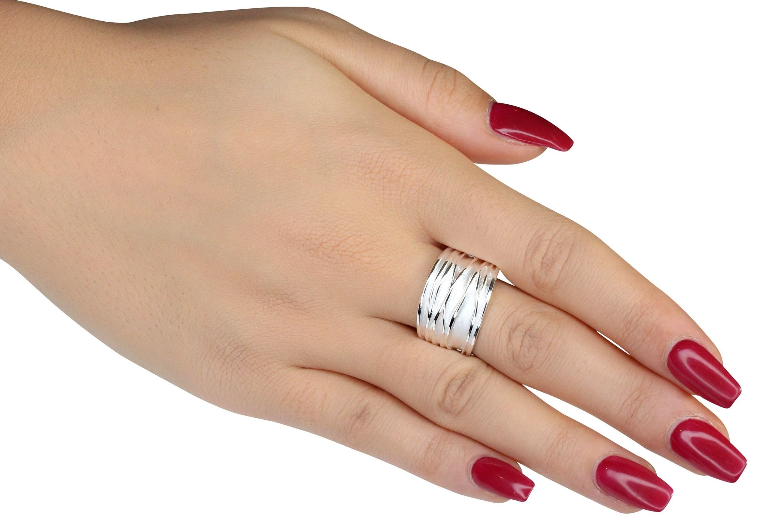 925 Sterling Silver Women's Ring - Folded Waves Design, Sand Blasted & Polished SILBERMOOS Jewelry | Perfect for Everyday Wear, Gifts & Special Occasions