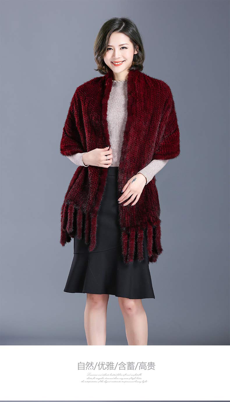 LVCOMEFF Women's Knitted Mink Fur Shawl Wrap - Soft Winter Scarf with Tassels & Pockets for Plus Size - Perfect for Cold Weather, Evening Outfits & Holiday Gifts