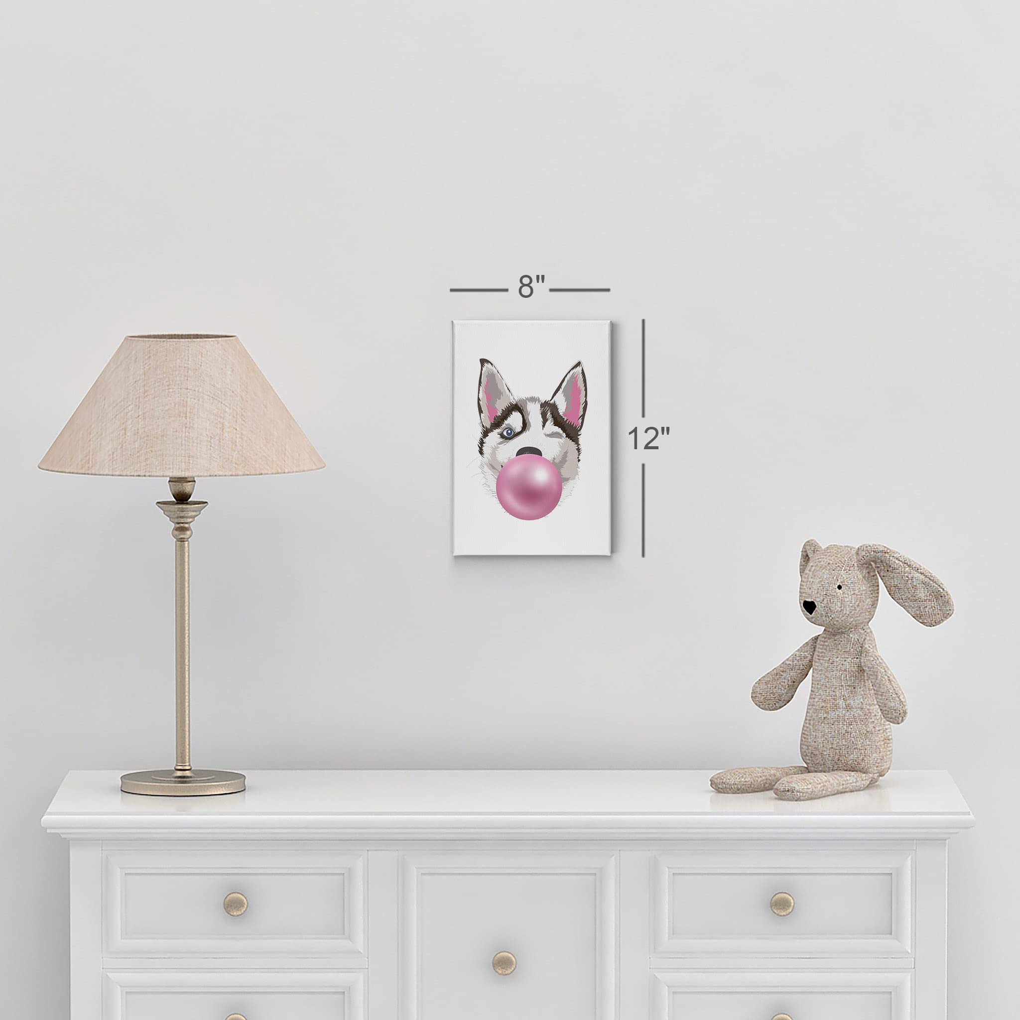 Smile Art Design Husky Dog Chewing Bubble Gum Canvas Wall Art Print - 36x24 Inch Pet Lover Gift, Pop Art Decor for Office, Living Room, Bedroom & Nursery