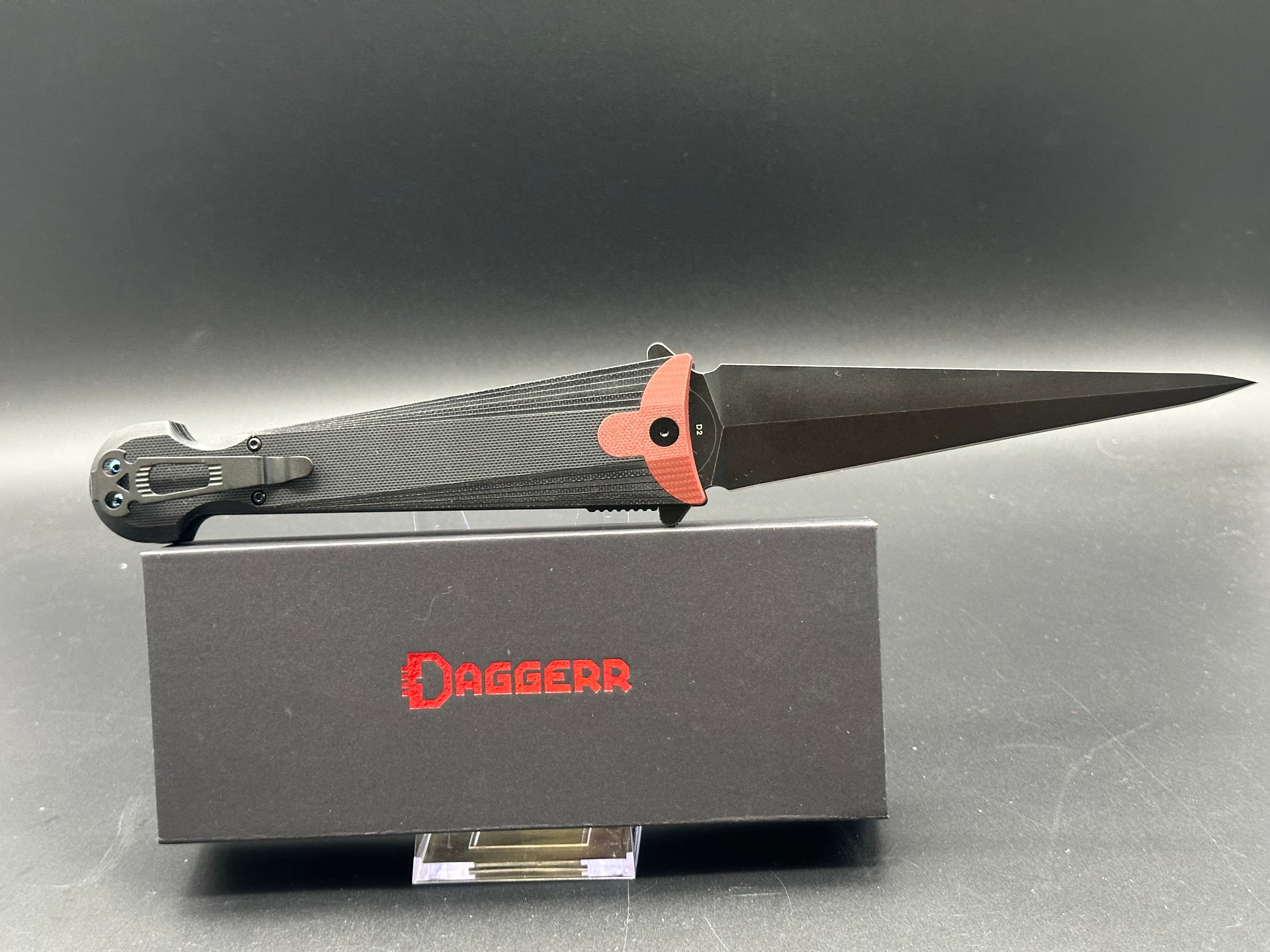 Daggerr Knives Cinquedea - 5.6 Inch Black Aluminum D2 Steel Blade - Tactical Hunting & Outdoor Survival Knife for Camping, Bushcraft, and Collection