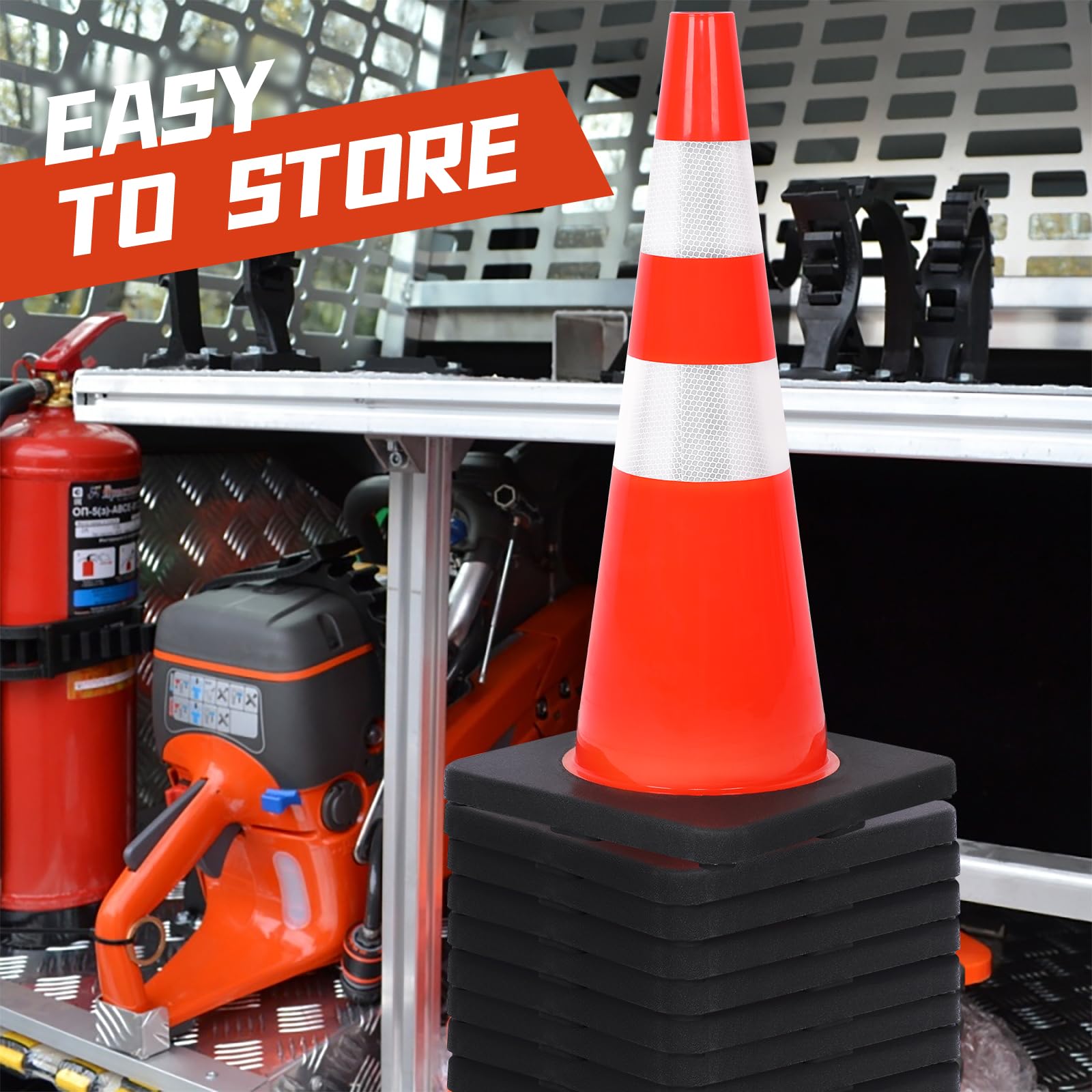 28 Inch Traffic Safety Cones with Reflective Collars - 12 Pack for Parking Lots, Road Construction, Lane Control & Driving Safety | Perfect for Work Zones, School Areas & Event Management