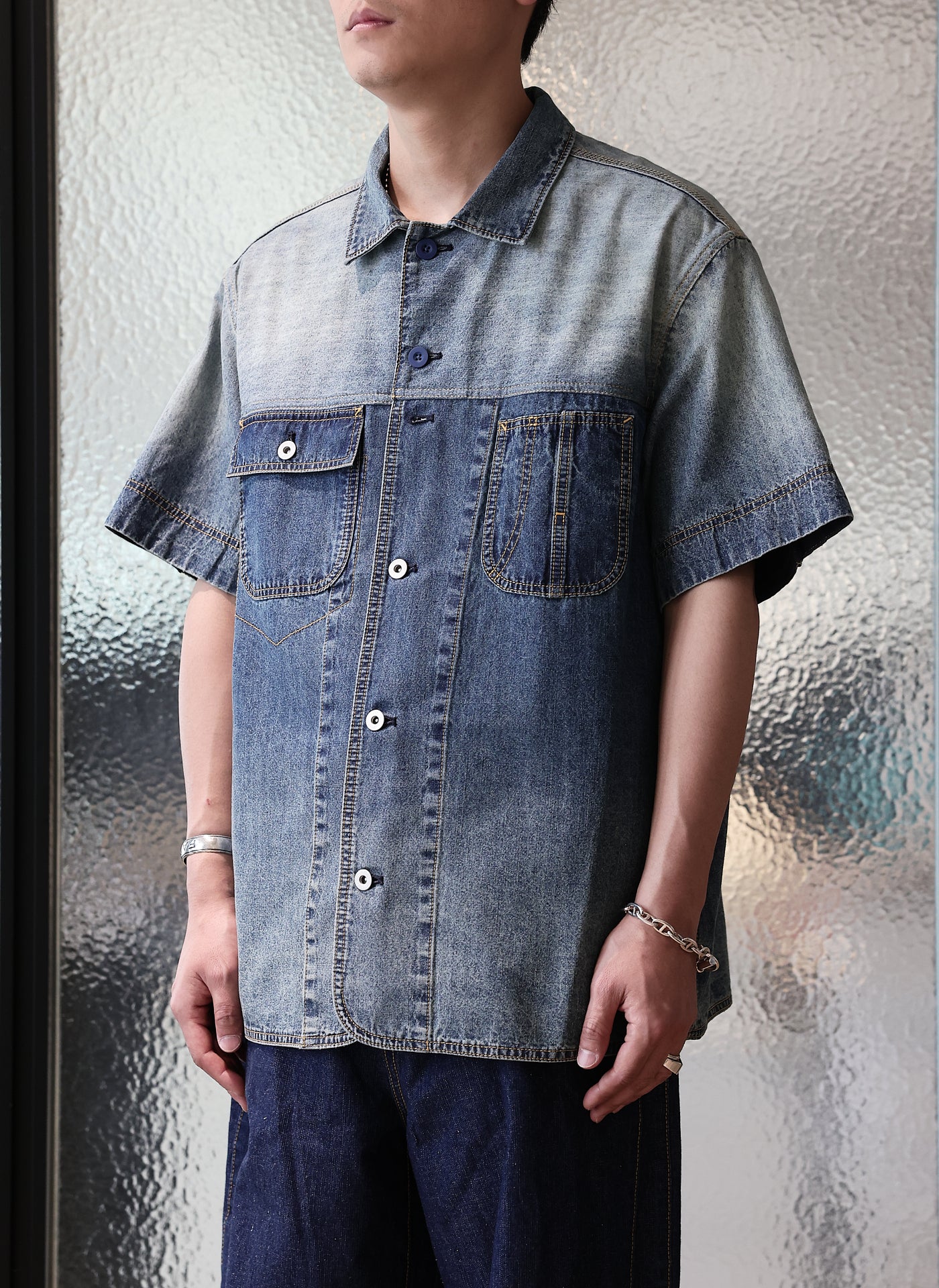 Men's Cotton Linen Denim Work Shirt - Short Sleeve Casual Button Down Shirt for Outdoor, Gardening & Summer Wear