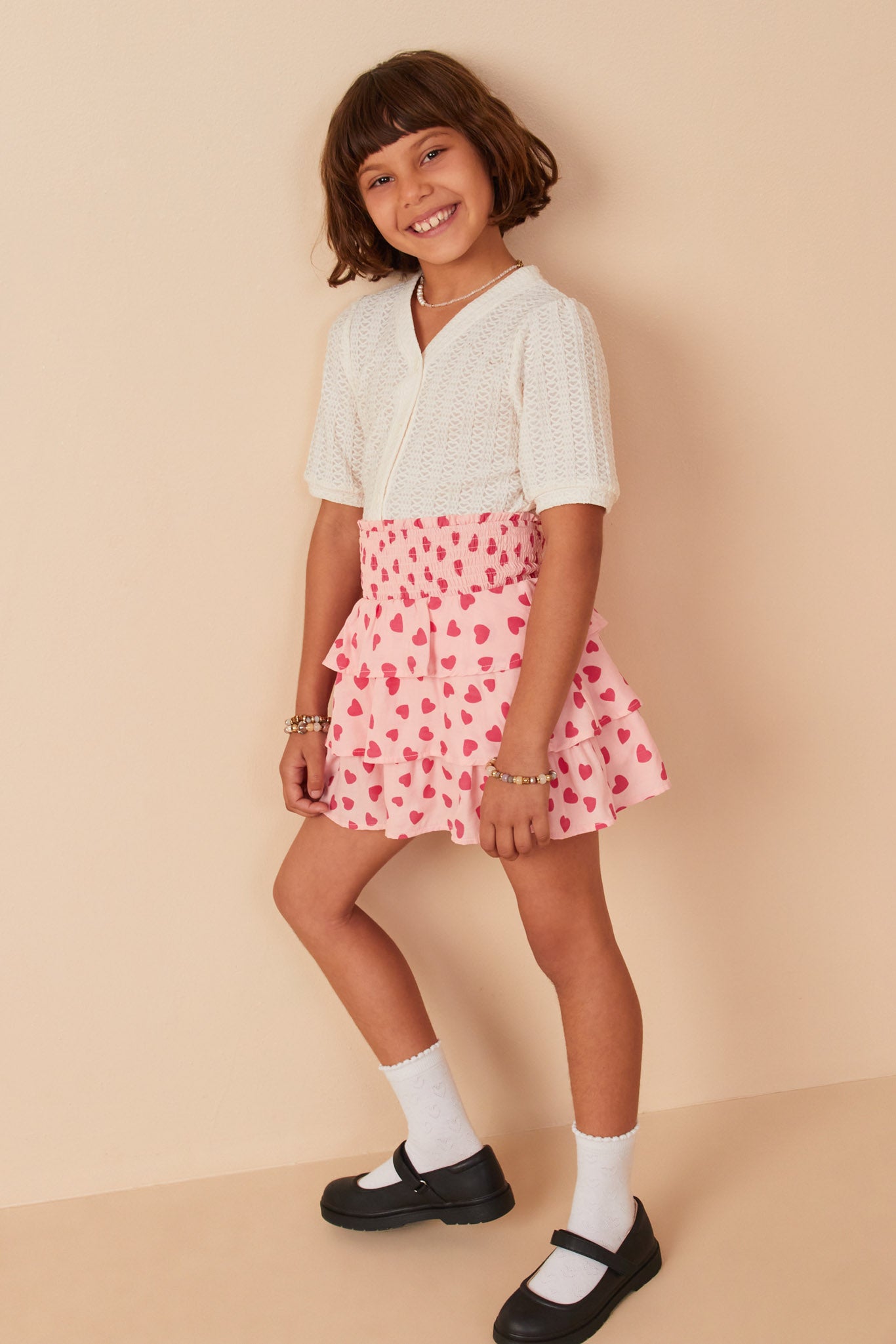 Floral Heart Print Smocked Tiered Skirt for Women - Summer Boho Ruffle Midi Skirt - Perfect for Beach Vacations, Date Nights & Casual Outings
