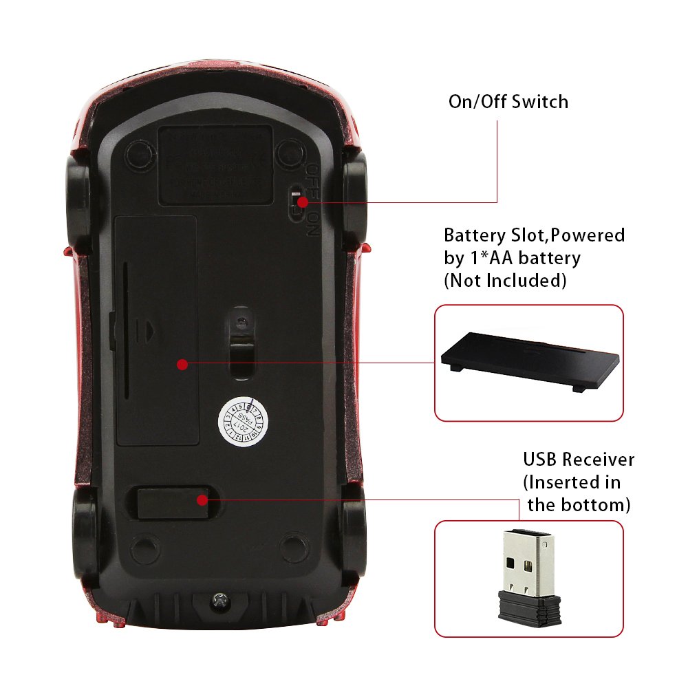 Wireless Mouse for PC Laptop MAC - Ergonomic Optical Gaming Mouse with Sport Car Design (Gold) - Perfect for Office Work, Gaming & Travel Use