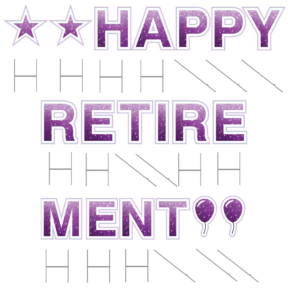 Happy Retirement Yard Sign – 18 Inch Tall Corrugated Plastic Retirement Decor with Stakes & Emojis – Faux Glitter Purple – Perfect for Retirement Parties & Outdoor Celebrations