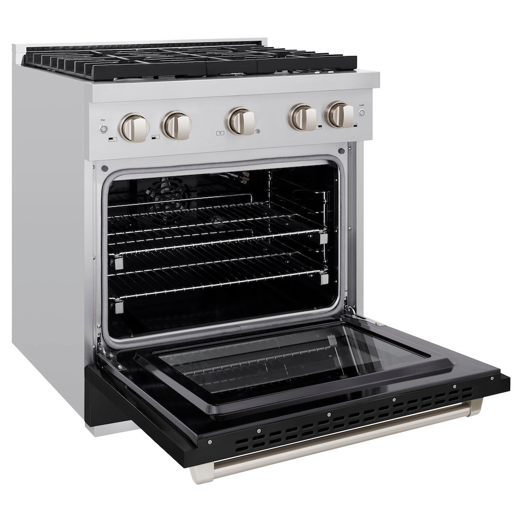 ZLINE 30 Inch 4.2 Cu. Ft. Stainless Steel Gas Range with 4 Burner Cooktop & Convection Oven - Black Matte Door (SGR BLM 30) - Perfect for Modern Kitchens, Home Chefs & Entertaining