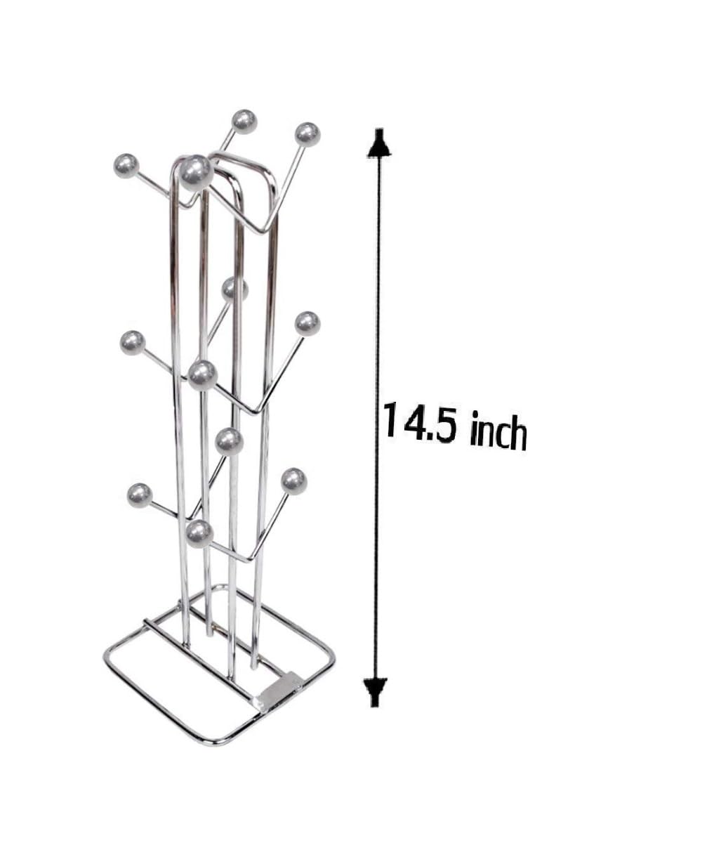 NH10 DESIGNS Silver Stainless Steel Cup Rack - 12-Cup Holder for Kitchen, Dining Table, Coffee & Tea Mug Display | Durable & Elegant Organizer for Home, Office, Restaurant Use | Pack of 1 (NHSP)