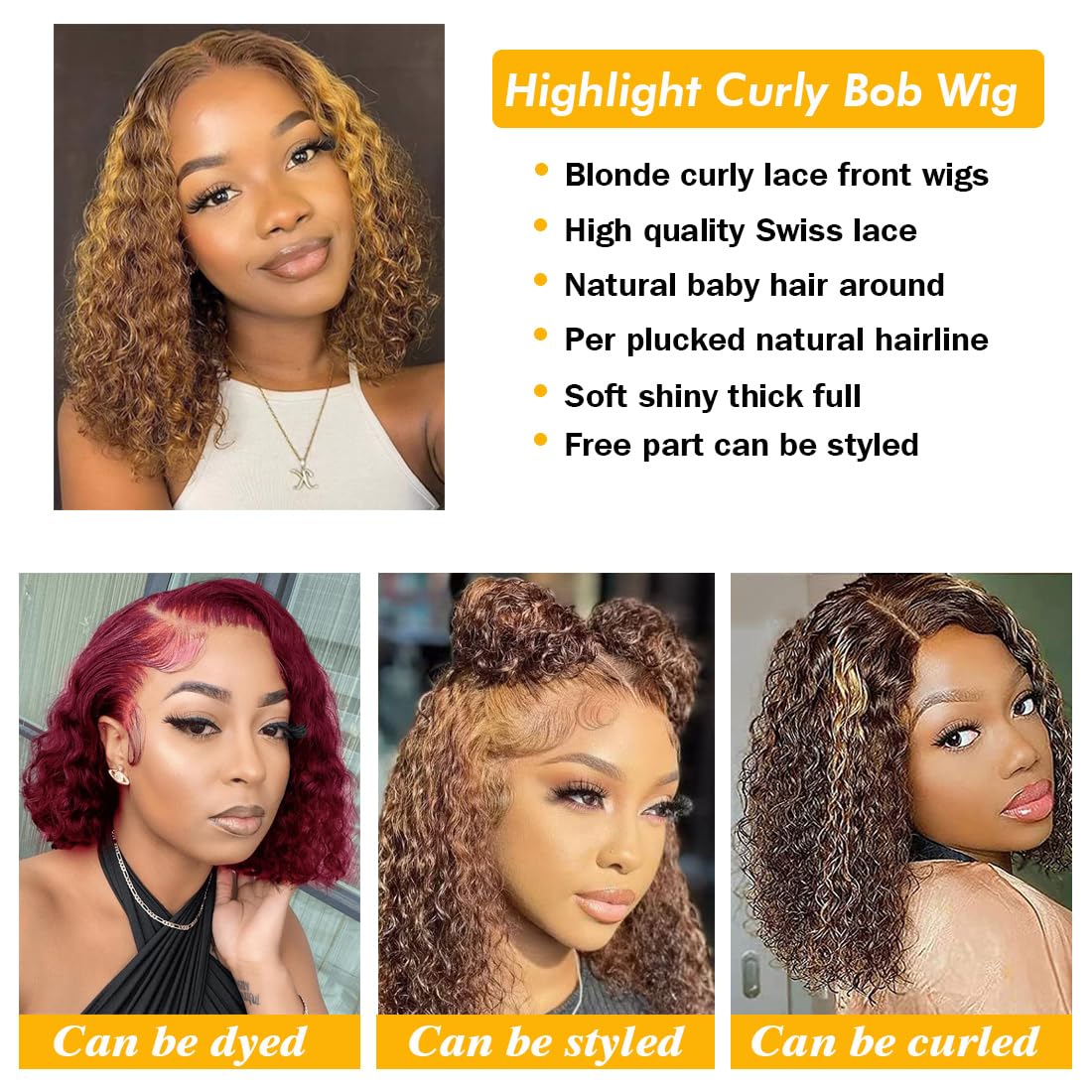 10inch Short Curly Bob Wig Human Hair - Honey Blonde Brown Ombre 150% Density 4x4 Glueless Lace Front Wig for Black Women | Perfect for Daily Wear, Parties & Special Occasions