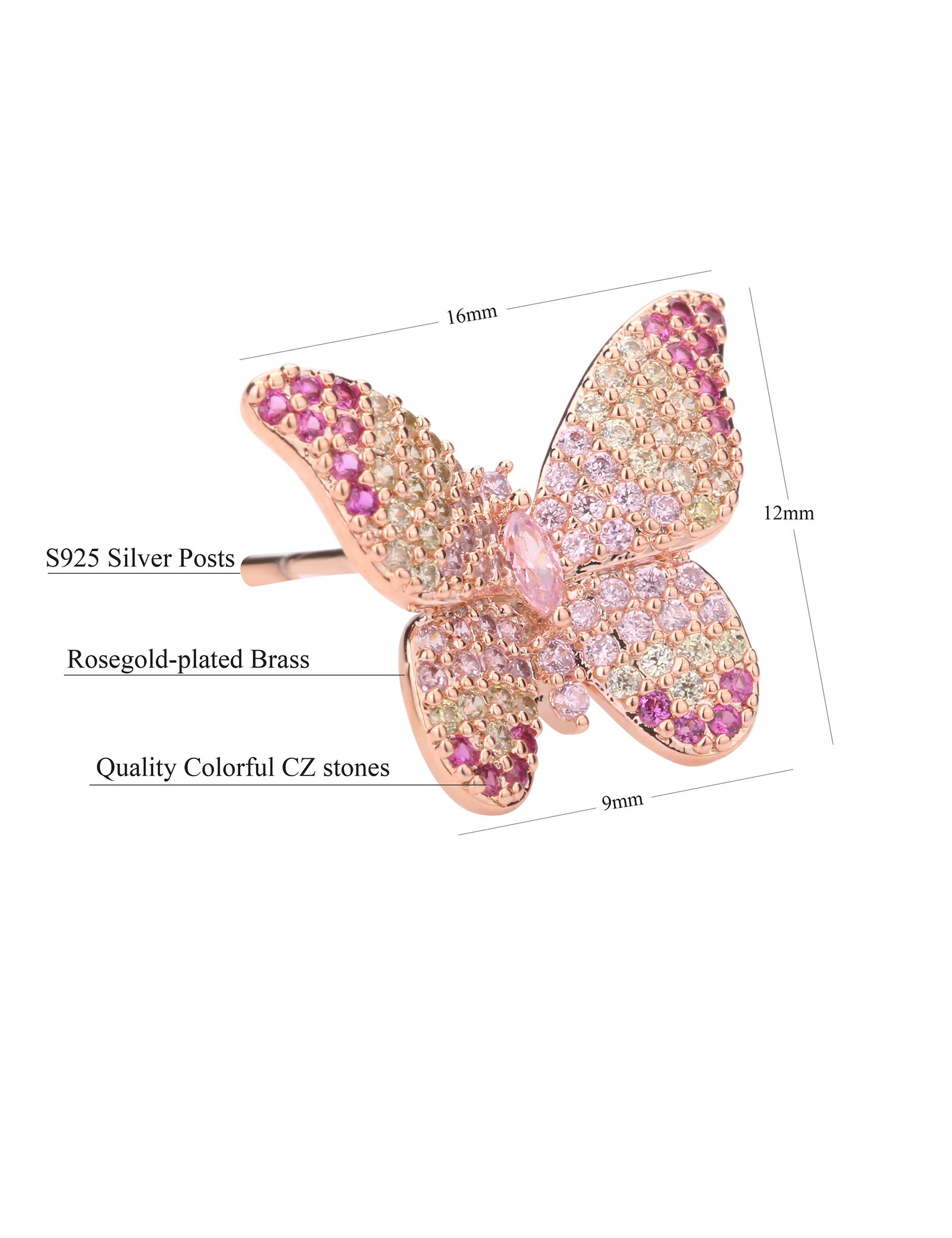 ANN BABIC CZ Butterfly Stud Earrings for Women - 18K Gold Plated Cubic Zirconia Butterfly Earrings - Elegant Gift for Birthday, Anniversary & Valentine's Day
