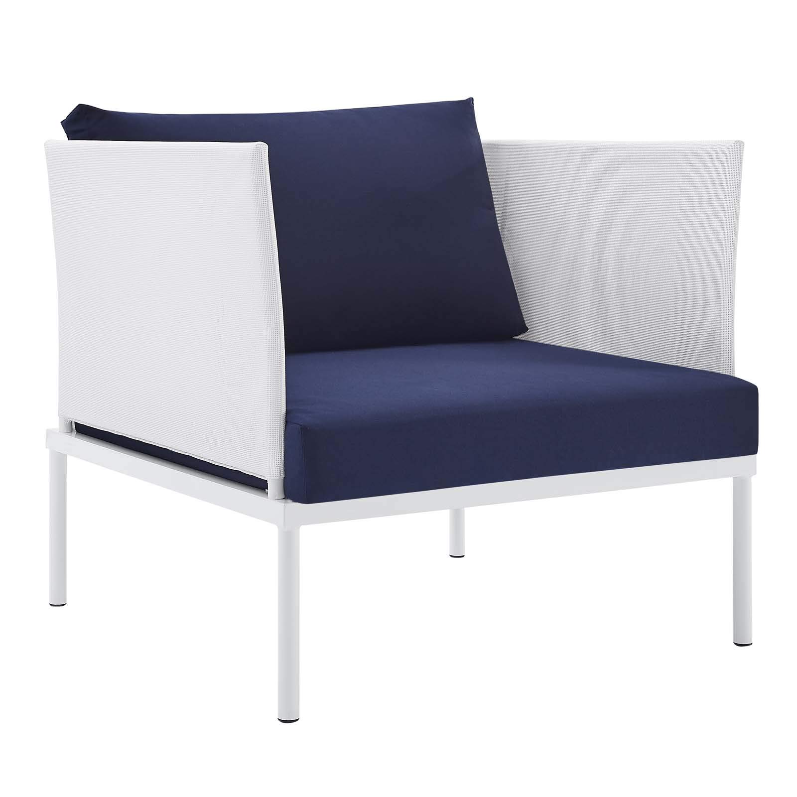 Modway Harmony 5-Piece Outdoor Patio Furniture Set - White & Navy Sunbrella Cushions, Aluminum Frame - Perfect for Backyard, Poolside & Garden Relaxation