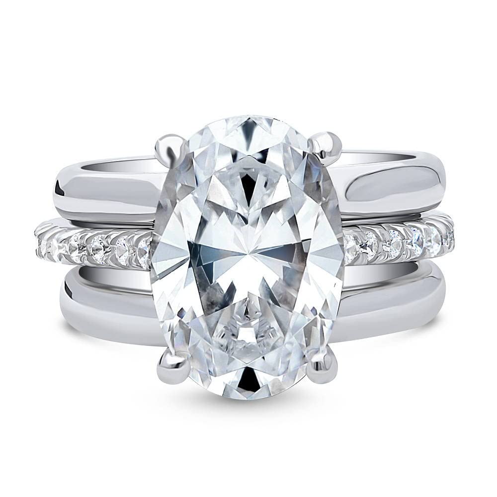 BERRICLE 5.5 Carat Oval Cut Cubic Zirconia Sterling Silver Solitaire Engagement Ring Set for Women, Rhodium Plated Size 4-10 - Perfect for Wedding, Proposal & Anniversary Gifts