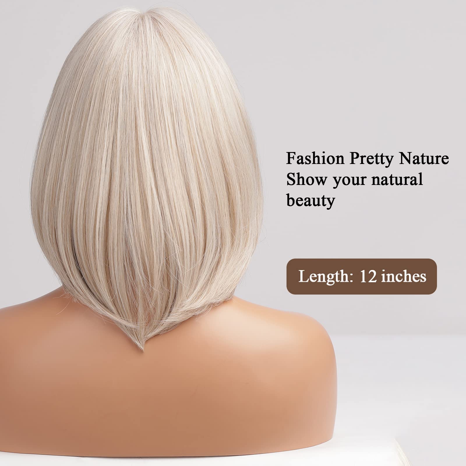 HAIRCUBE 12 Inch Blonde to White Ombre Bob Wig with Bangs - Heat Resistant Synthetic Hair for Women | Cosplay, Costume Parties & Daily Fashion