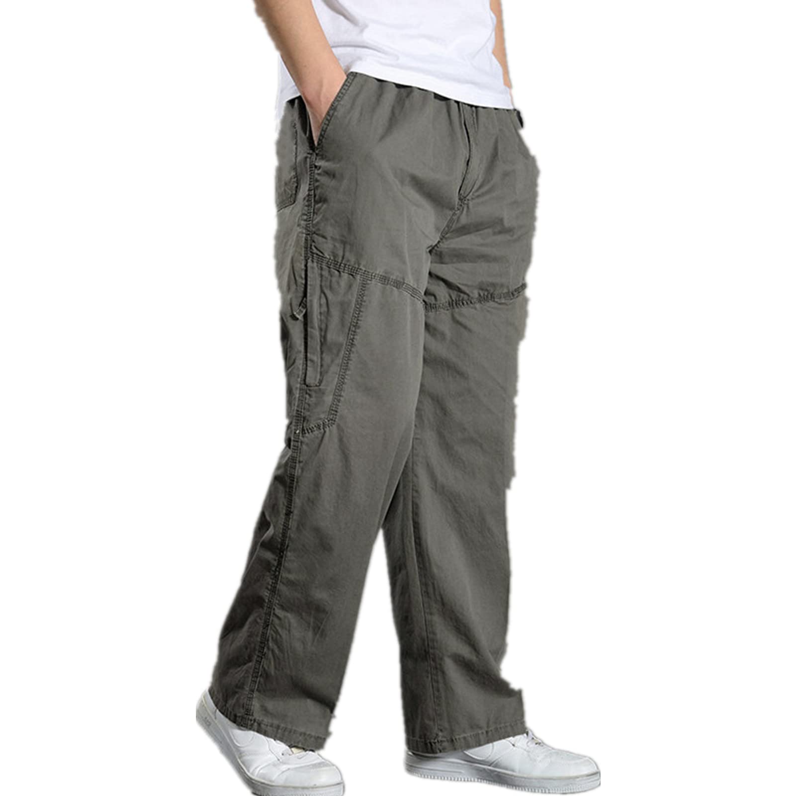EndoraDore Men's Lightweight Outdoor Hiking Cargo Pants - Elastic Waist, Multi-Pocket Work Trousers for Fishing, Camping & Casual Wear