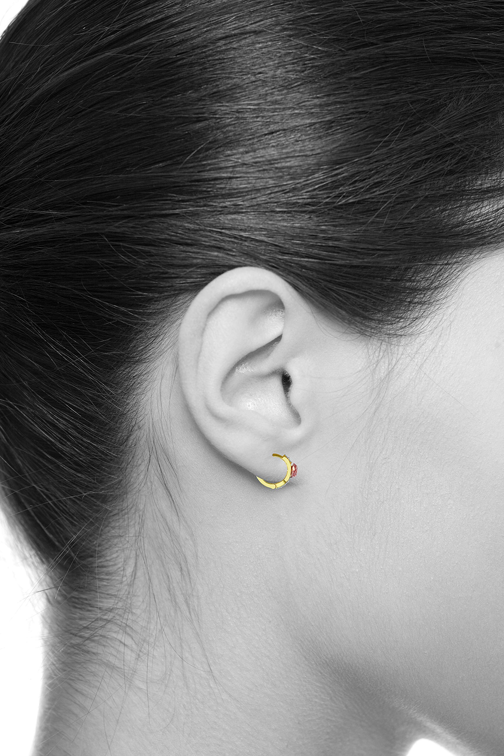 Wellingsale 14k Rose & Yellow Gold CZ Huggie Hoop Earrings for Women - Elegant Rose Design, Perfect for Parties, Weddings & Everyday Wear