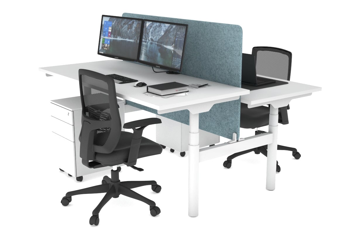 Flexi Premium Height Adjustable 2-Person H Bench Workstation - White Frame [1800L x 700W] - Ideal for Office, Home Workspace & Collaborative Environments