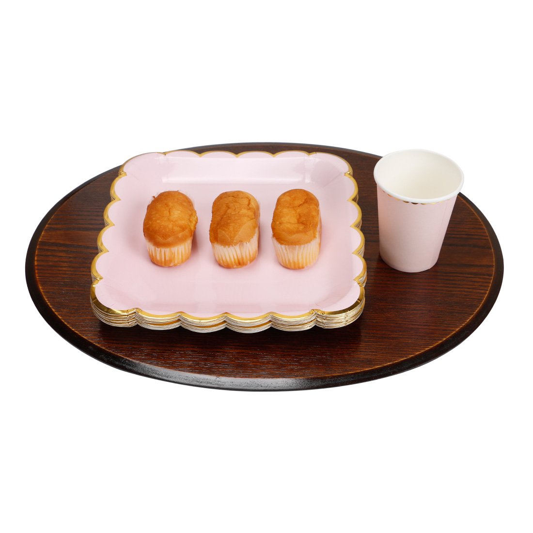 Elegant 9-Inch Pink Paper Party Plates with Metallic Gold Border - 20 Count Decorative Dessert Plates Set for Birthday, Wedding, Baby Shower & Special Occasions