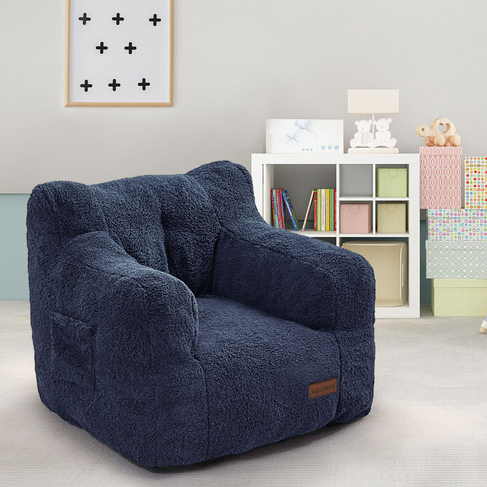 MAXYOYO Kids Sherpa Bean Bag Chair - Soft Teddy Lazy Sofa for Boys and Girls, Navy Blue - Cozy Reading Nook & Playroom Seating for Children's Bedroom
