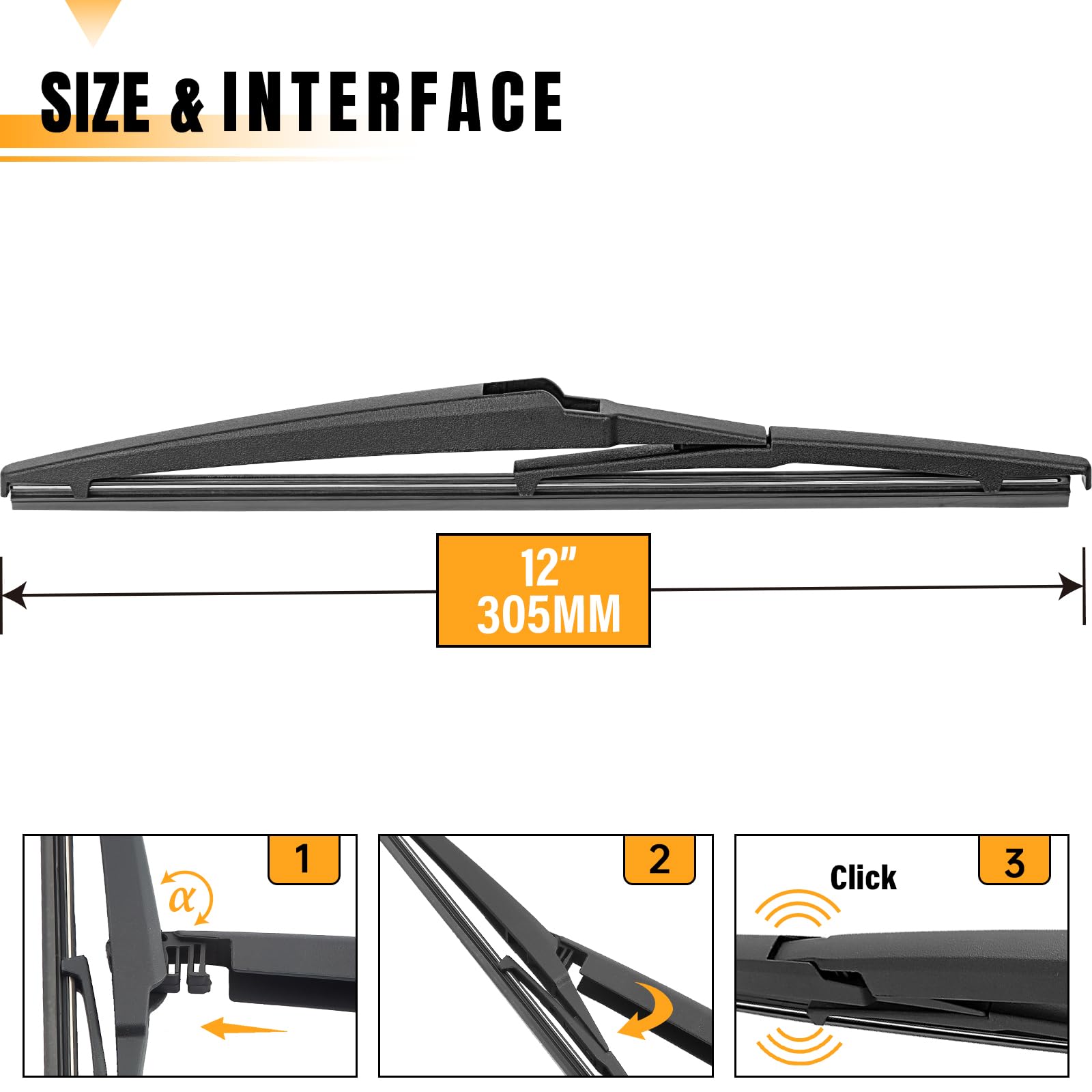 AUTOBOO 12 Inch Rear Wiper Blade Replacement for Toyota RAV4 2001-2023, Highlander 2001-2019, Dodge Journey & Durango 2008-2022, Jeep Grand Cherokee, Scion XA, Mazda 5 & 6 - OE Fit 12