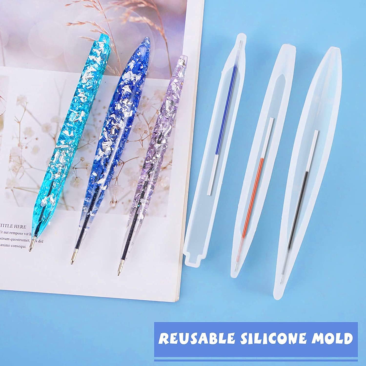 JANYUN 3-Piece Ballpoint Pen Silicone Molds for Resin Casting - DIY Epoxy Resin Craft Supplies with 75 Refill Pens (Black) - Perfect for Handmade Jewelry, Keychains & Unique Gift Making
