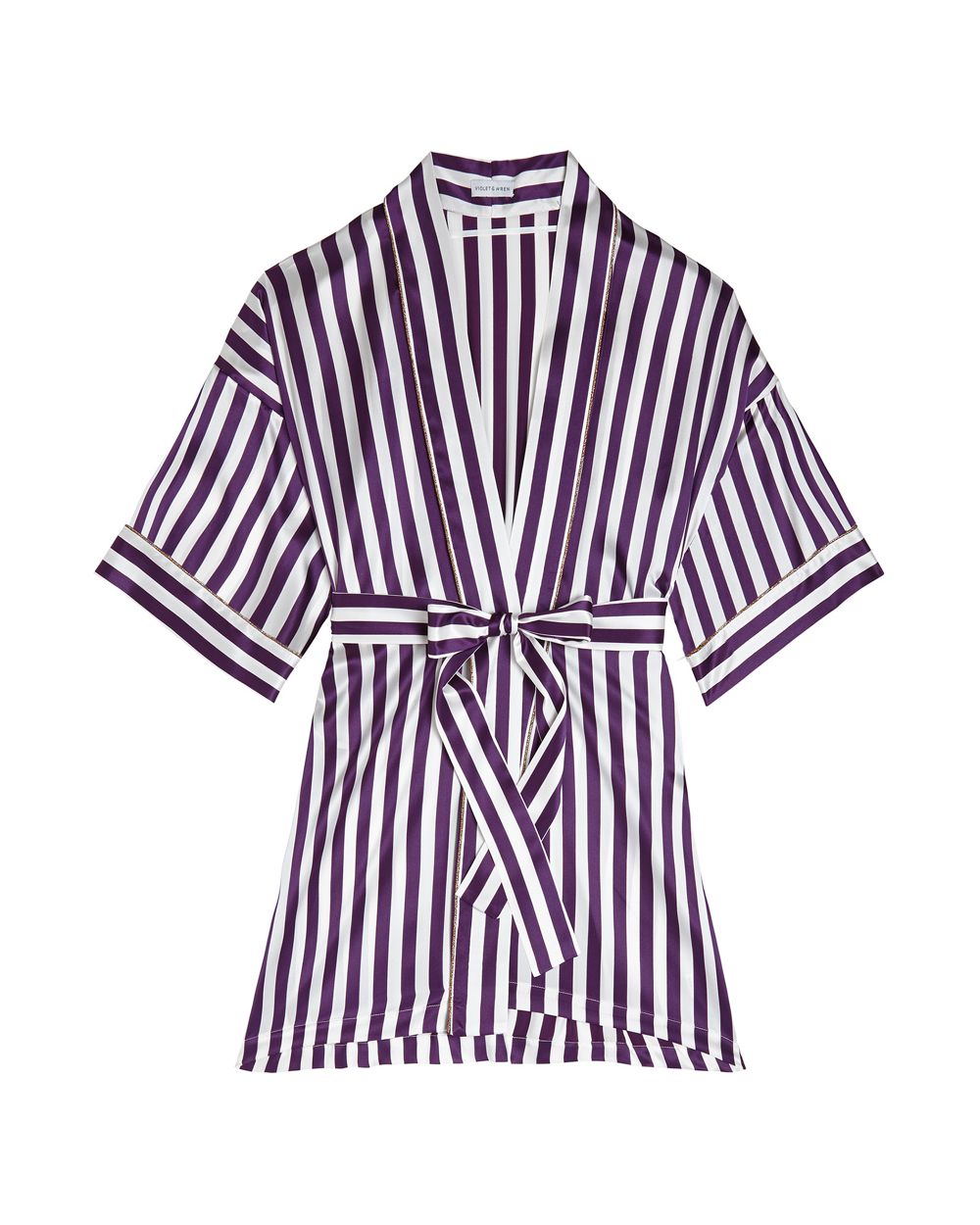 Stylish Berry Stripe Kimono Robe - Lightweight Floral Print Cover Up for Women - Perfect for Beach, Pool, Summer Vacation & Lounge Wear
