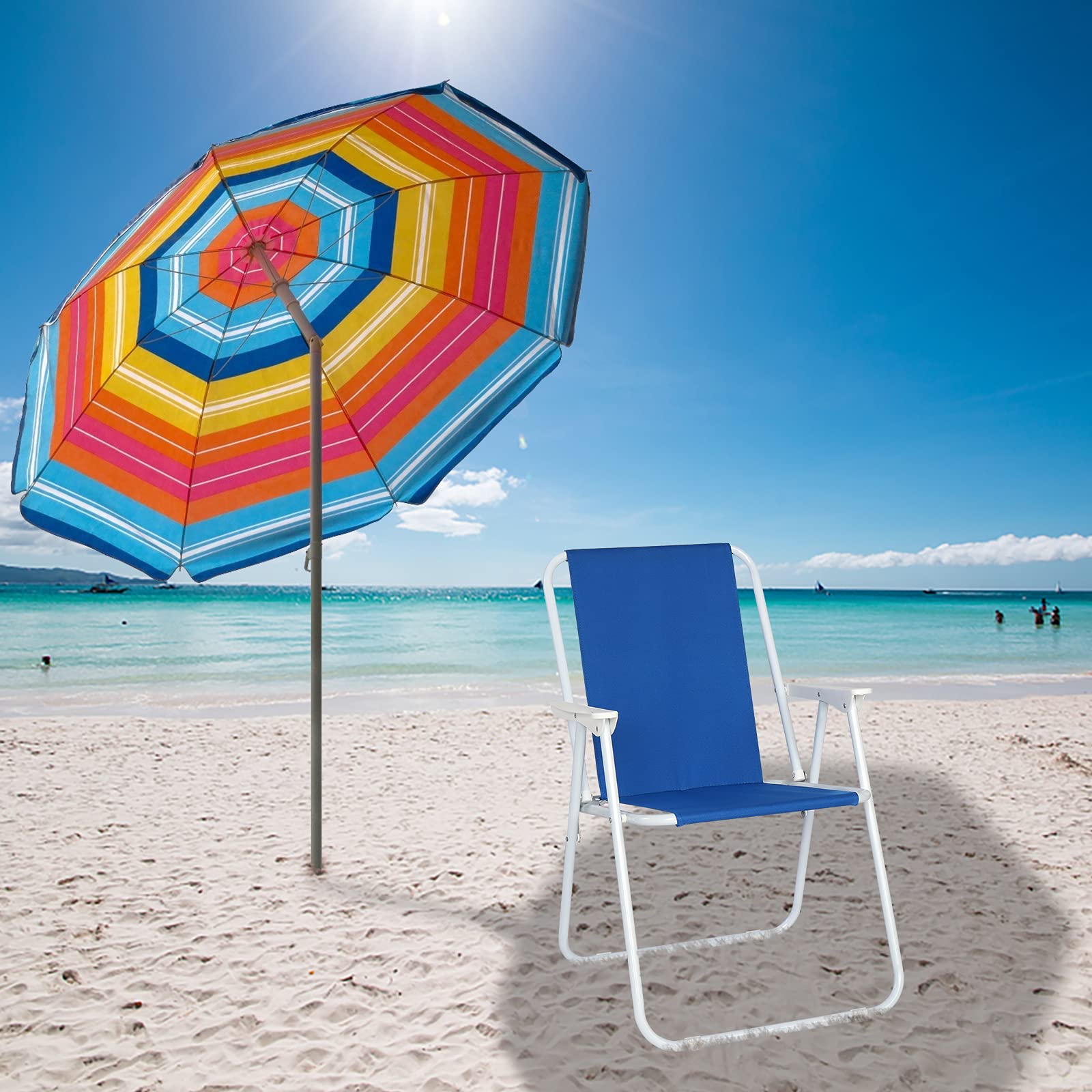 Heavy Duty Camping Chairs - Portable Folding Oversized Outdoor Chair with 220LBS Weight Capacity for Beach, Patio, Pool, Park & Indoor Use - Perfect for Camping, Fishing, Backyard BBQs & Outdoor Events (Blue)