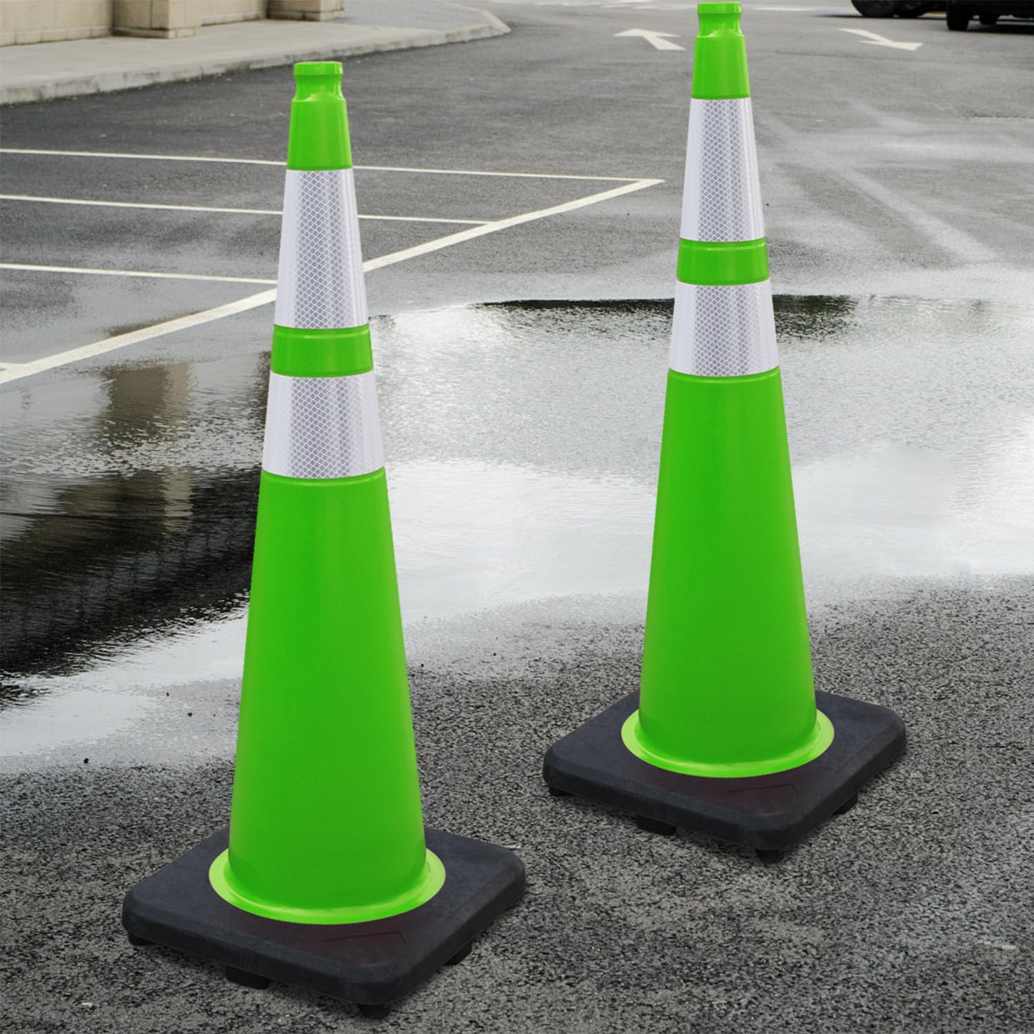 8 Pack 28 Inch Green PVC Traffic Safety Cones with Reflective Tape - Heavy Duty Rubber Base for Road Construction, Parking Lots & Garage Safety - Perfect for Traffic Control, Event Marking & Work Zone Safety (28 Inch)