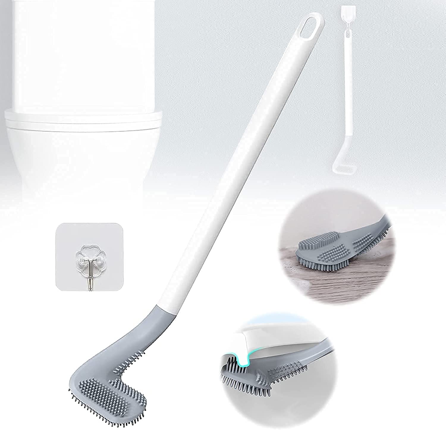 Flexible Silicone Toilet Brush with Non-Slip Long Handle - Bendable Golf Head Design for Deep Cleaning - Bathroom Essentials for Home, RV & Boat - 1 Pack