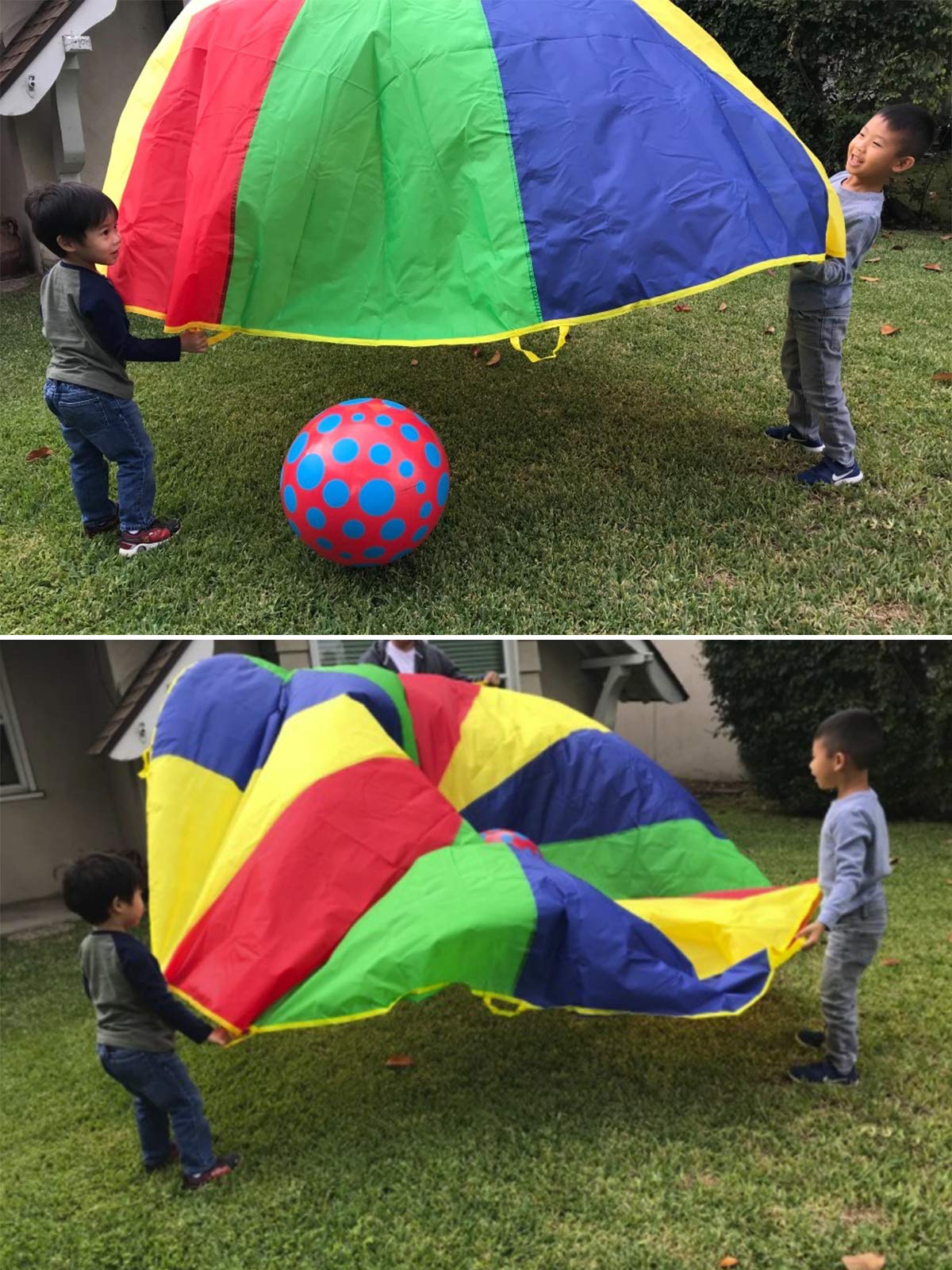 12ft Kids Play Parachute with 12 Handles - Outdoor Group Games, Birthday Party Activity for 8-12 Children - Perfect for Cooperative Play, Gym Class & Backyard Fun