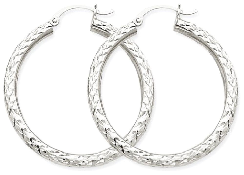 10K Solid White Gold 3mm Round Medium Hoop Earrings for Women - Classic Everyday Jewelry for Work, Date Night & Special Occasions
