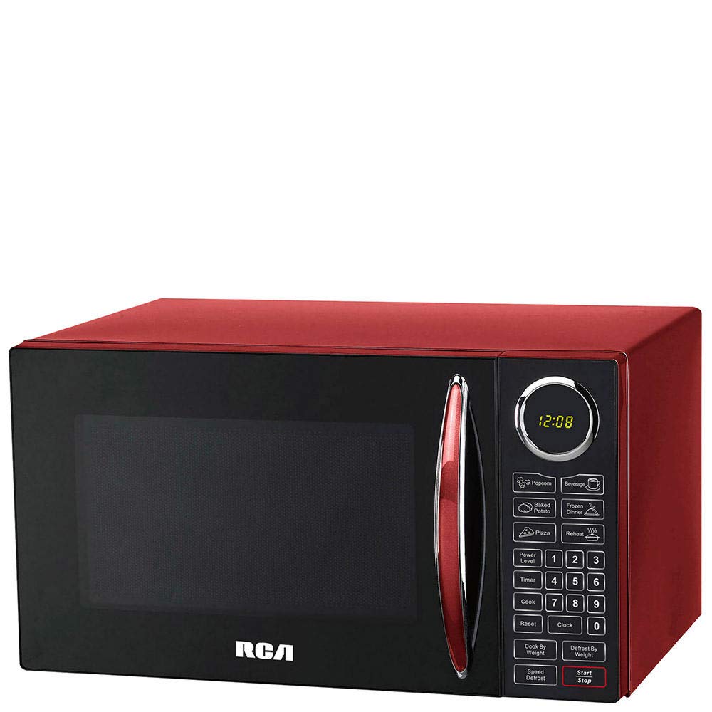 RCA RMW953-RED 900W Microwave Oven with 10 Power Levels, Compact Countertop Red Microwave for Small Kitchen, Dorm Room - Perfect for Reheating Food, Popcorn & Quick Meals