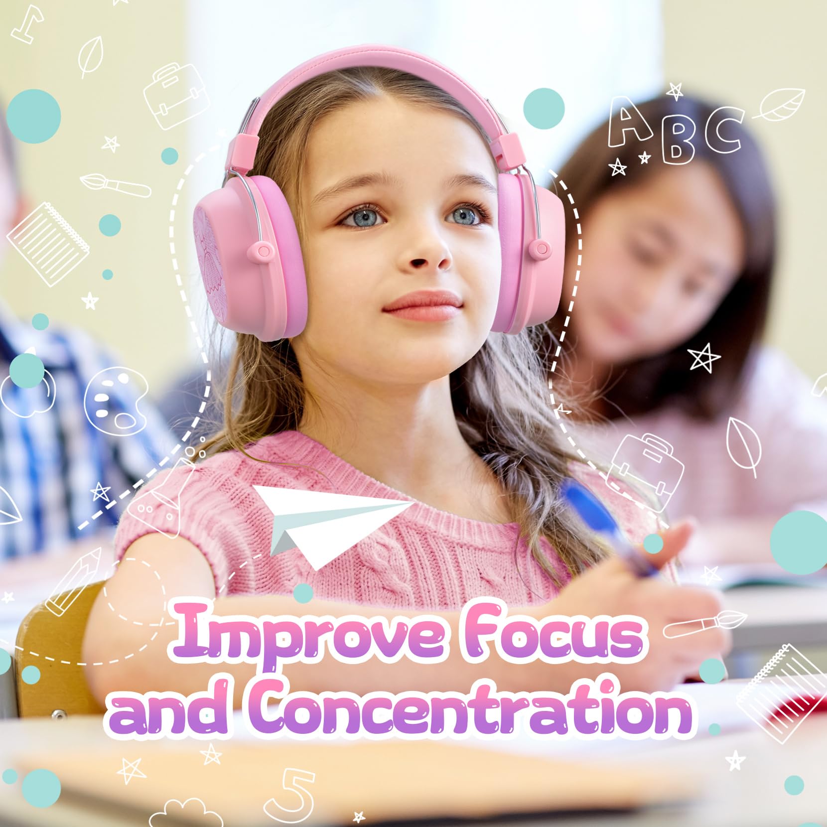 Noise Cancelling Headphones for Kids - 28dB SNR Hearing Protection Safety Ear Muffs for Monster Truck, Fireworks, Autism - Adjustable Noise Reduction Earmuffs for Toddlers & Children (Pink) - Perfect for Travel, School, Concerts & Sensory Processing
