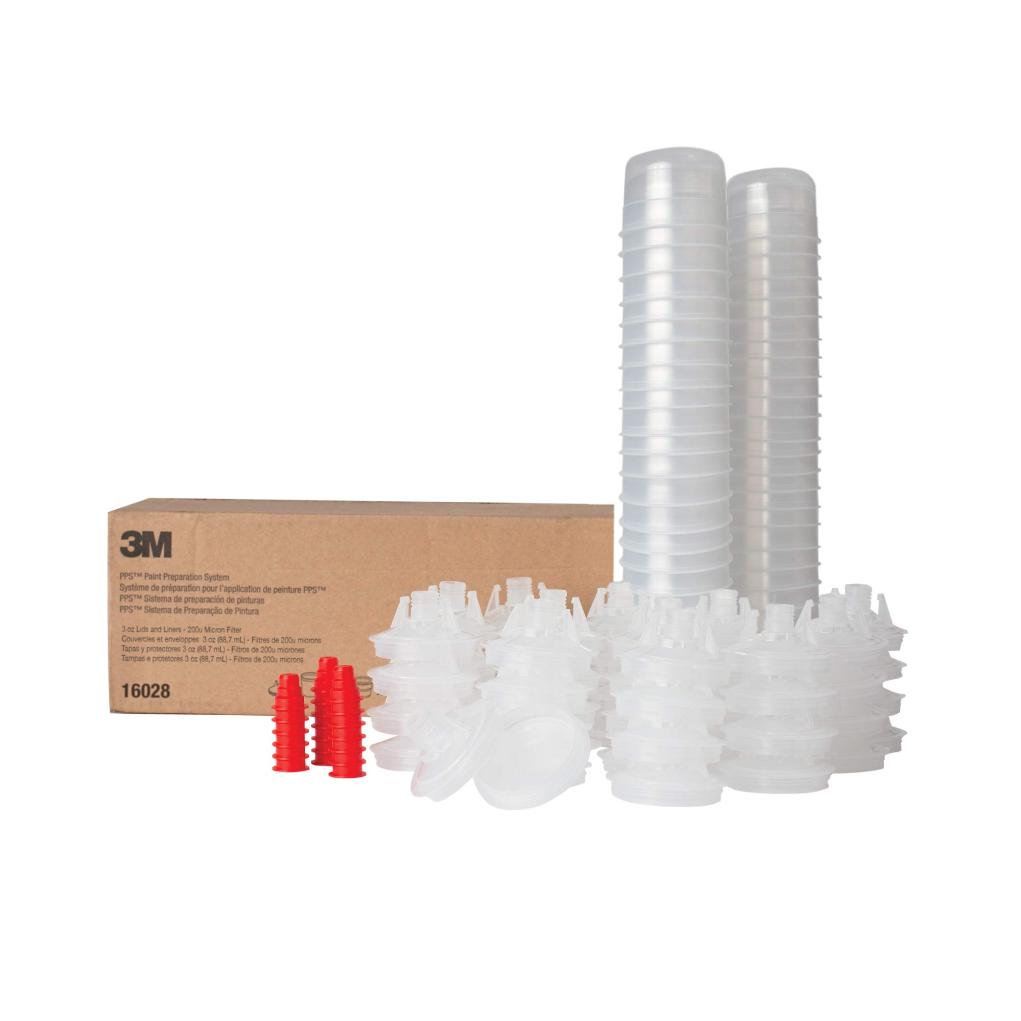 3M PPS (Original Series) Paint Spray Gun Cup Lids and Liners Kit - 16028, Micro, 3 oz, 200-Micron Filter - 50 Disposable Lids & Liners, 20 Plugs (120-Piece Set) - Perfect for Automotive Painting, Furniture Refinishing & Home DIY Projects