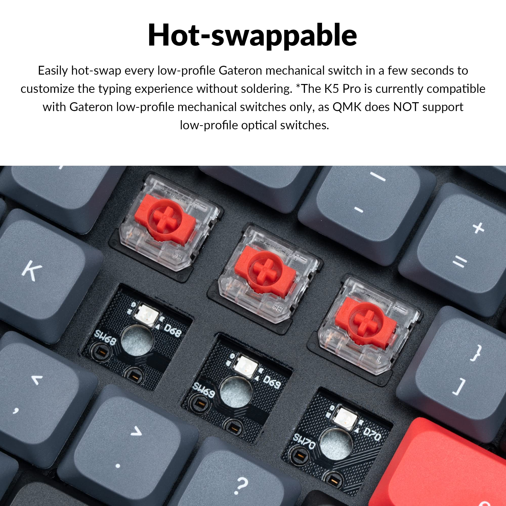 Keychron K5 Pro Ultra-Slim Wireless Mechanical Keyboard - Hot-Swappable, RGB Backlit, Full-Size with Low Profile Gateron Red Switches | QMK/VIA Programmable for Mac, Windows & Linux | Perfect for Office Work, Gaming & Programming