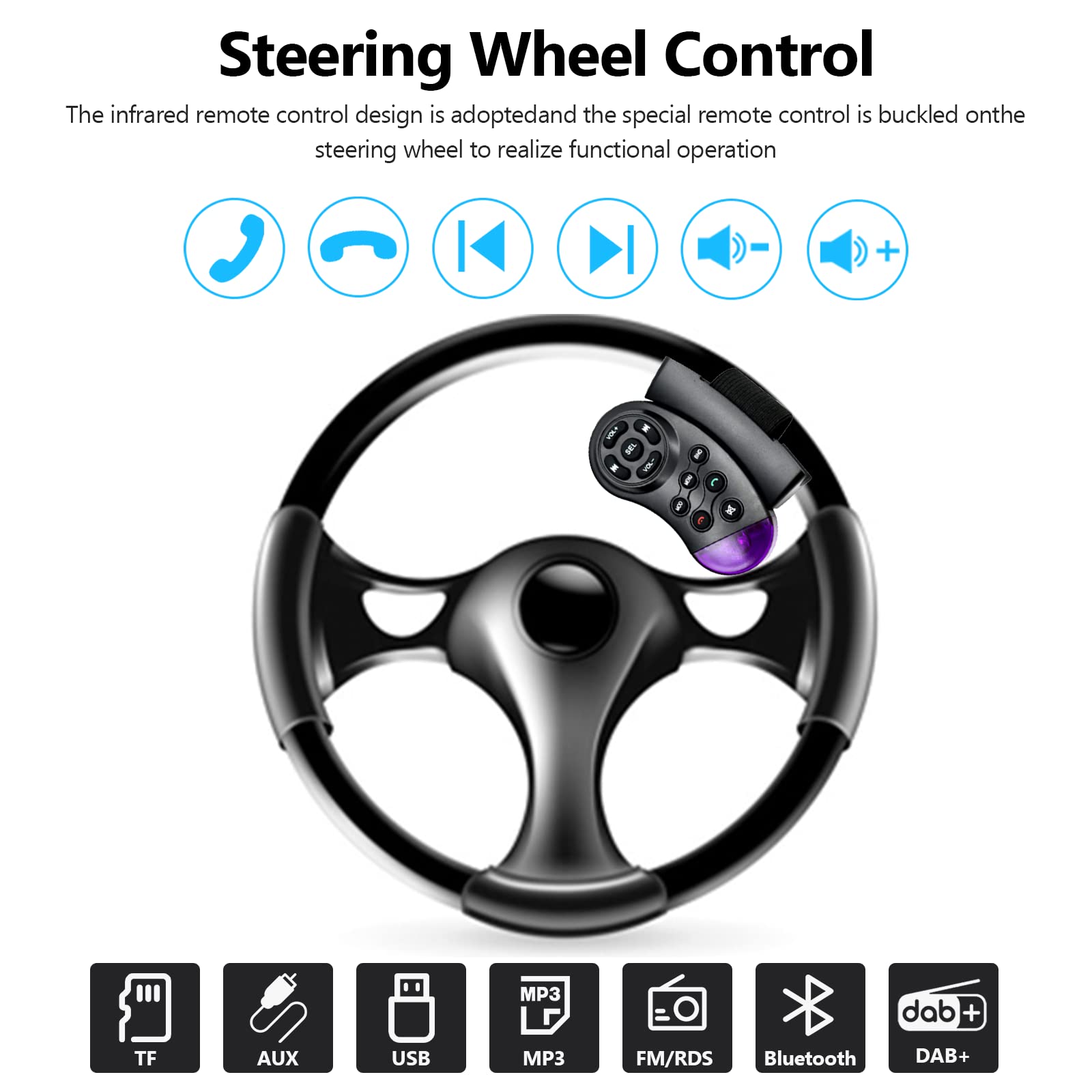 Hodozzy Single Din Car Stereo with Bluetooth, DAB+ & FM RDS Radio | MP3 Player, USB/TF/AUX Input | Steering Wheel Control & Hands-Free Calling | Perfect for Commuting & Road Trips