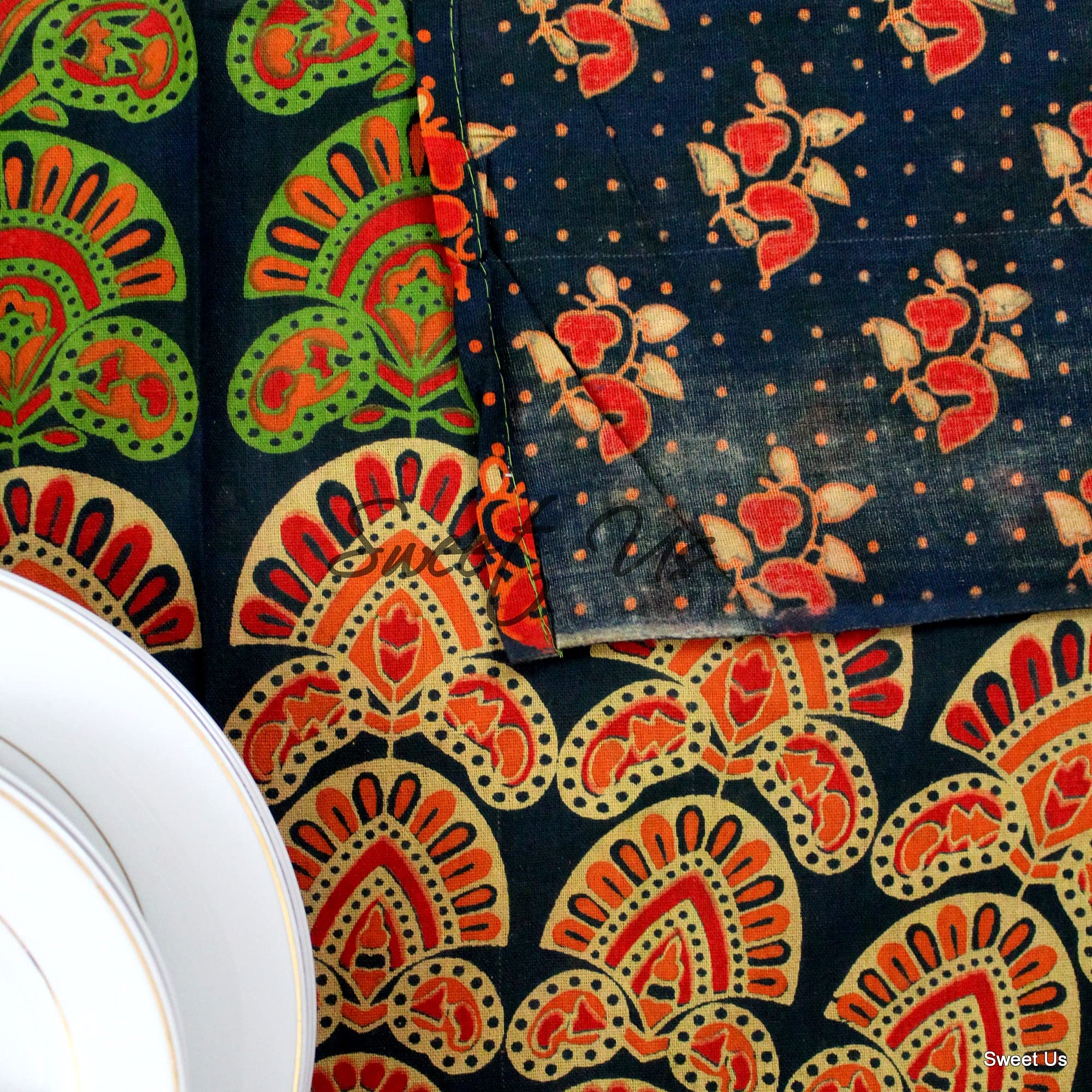 Premium Cotton Floral Tablecloth for Rectangle Tables - Peacock Green Orange Rust Gold Design - 54 x 84 Inch Washable Table Cover for Dining Room, Kitchen, Patio & Outdoor Events
