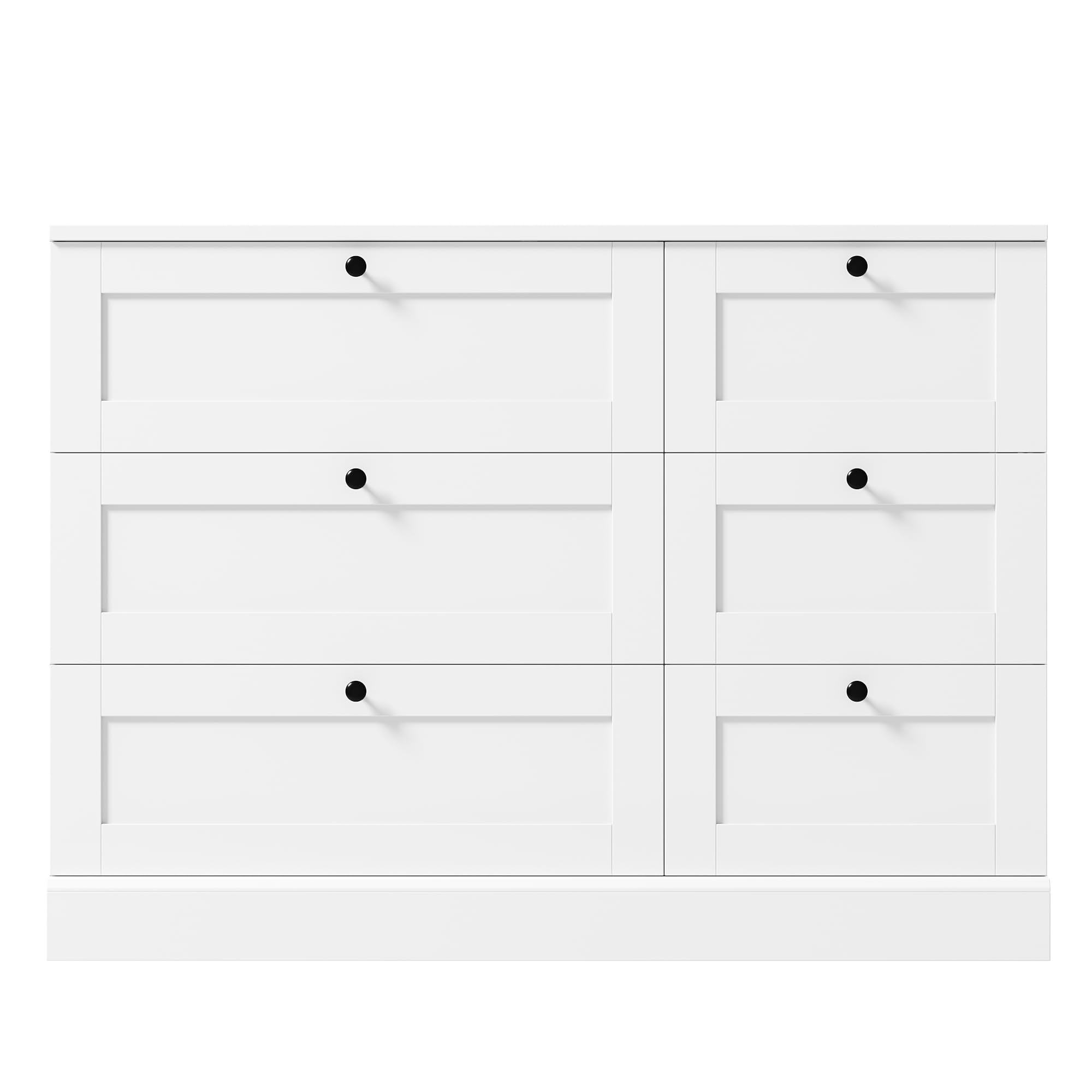 HOSTACK 6-Drawer White Wooden Dresser - Modern Wide Double Dresser Chest for Bedroom, Living Room, Entryway & Hallway - Perfect for Home Organization & Storage Solutions