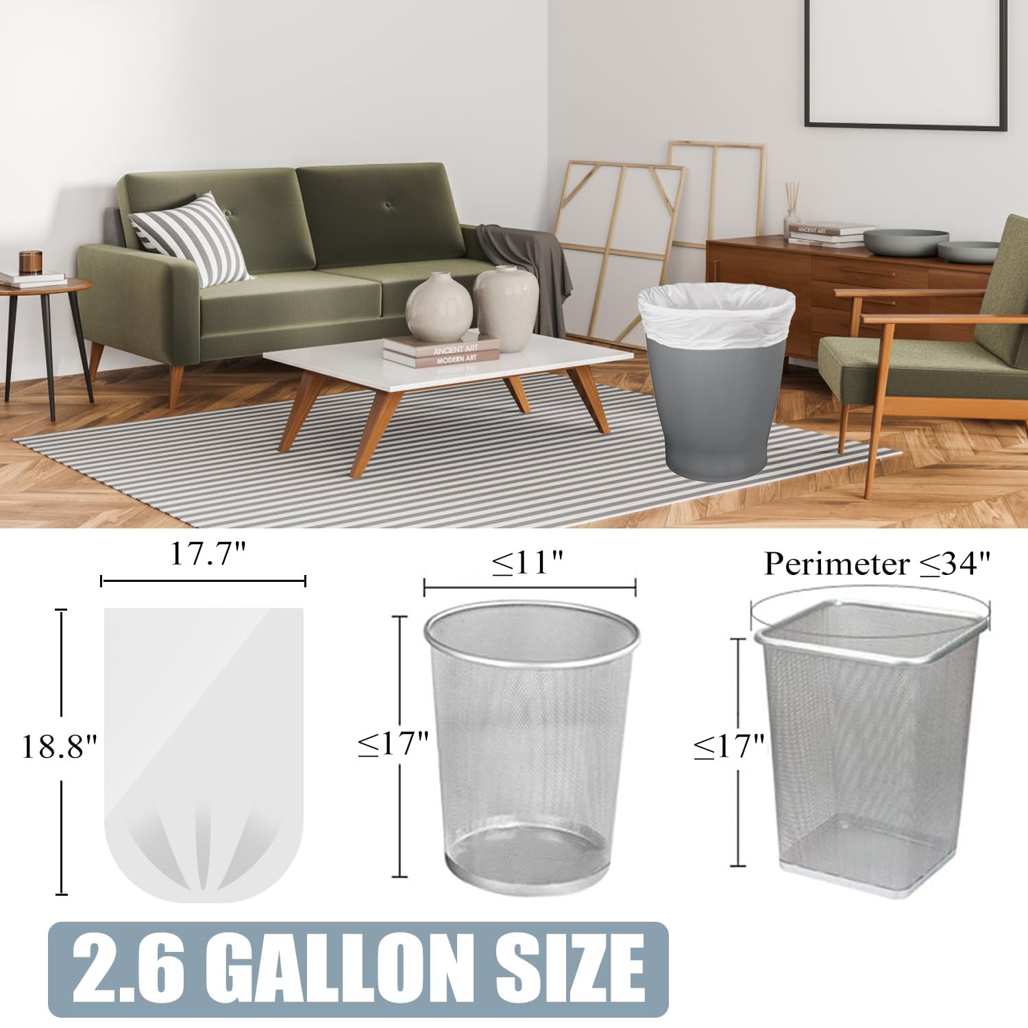 2.6 Gallon Small Trash Bags - 108 Count White Bathroom & Kitchen Garbage Bags, Perfect for Office, Bedroom, Bathroom & Small Trash Cans - Odor Control & Leak Proof Liners for Daily Use