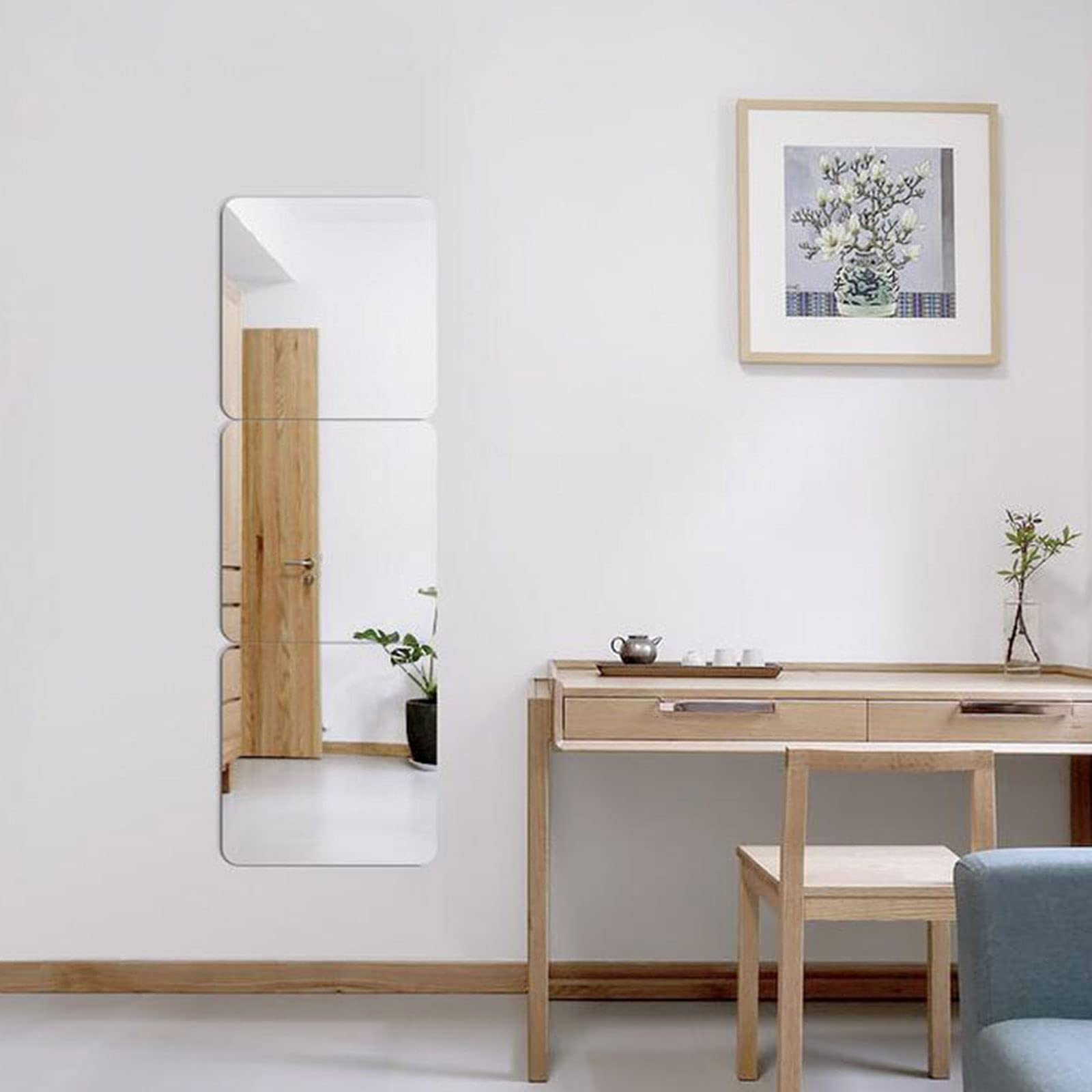 Myuilor Flexible Non-Glass Wall Mirrors - 3-Piece Frameless Set (16x16 Inches), Lightweight Plastic Mirror Sheets with Self-Adhesive Backing for Home Decor, Bathroom, Bedroom & DIY Projects