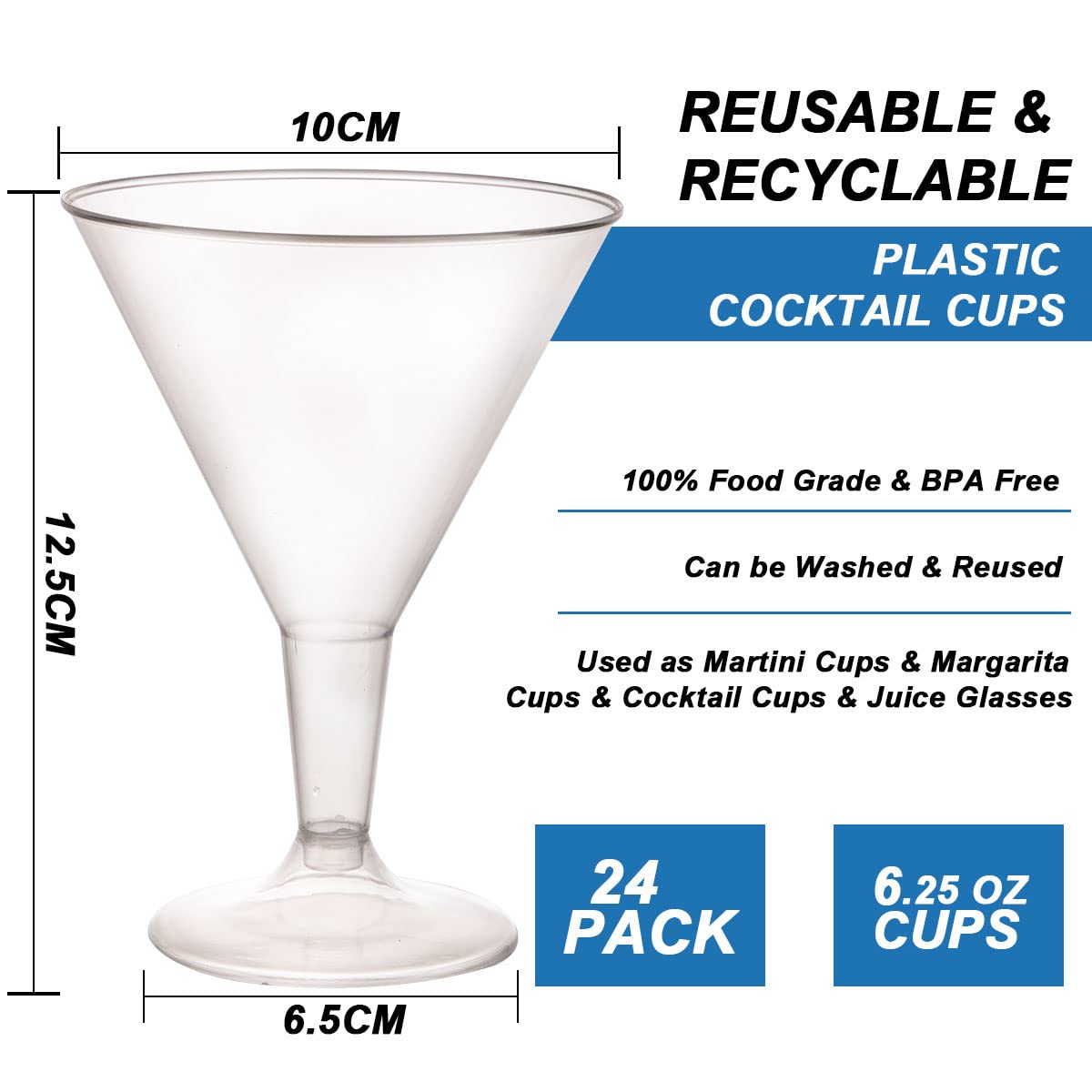 48 Pack Gold Plastic Martini Glasses - 6.25oz Disposable Cocktail Cups for Wedding, Party & Events - Elegant Plastic Margarita Glasses for Champagne, Cocktails & Beverages - Perfect for Bridal Showers, Bachelorette Parties & Celebrations