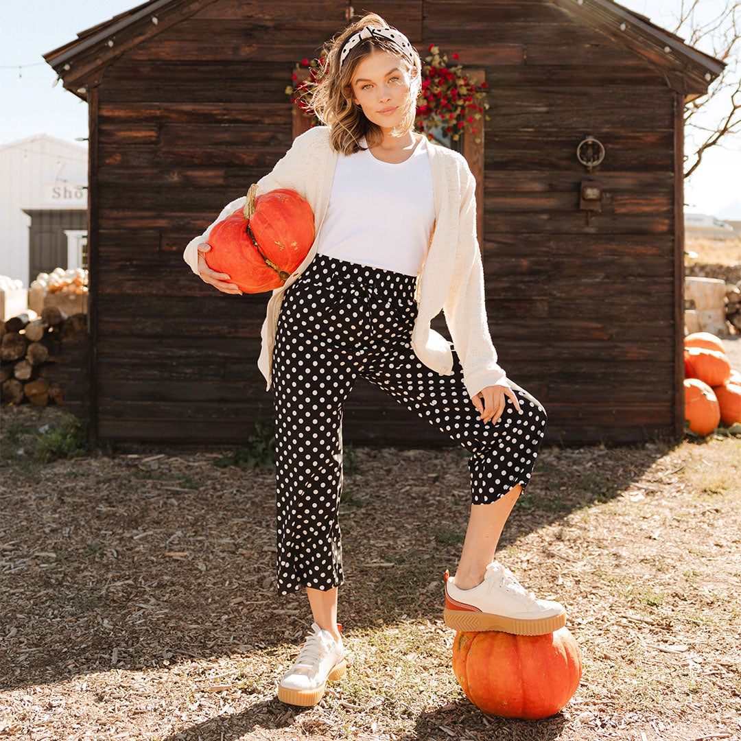 Audrey Wide Leg Pants for Women - Black Polka Dot High Waisted Palazzo Trousers | Office Wear, Casual Outfits & Summer Fashion