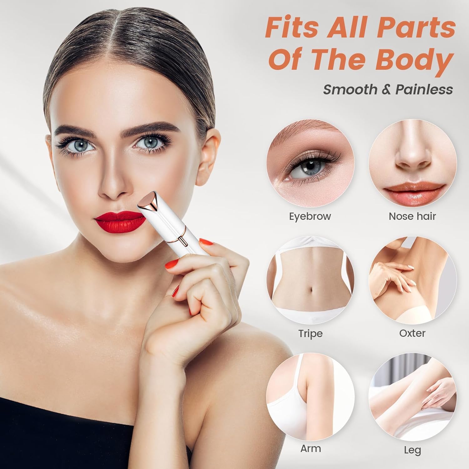 Peach Street By Vivatra Jade Roller & Rose Skincare Facial Hair Remover for Women - Chin, Cheek, Eyebrow & Upper Lip Hair Removal Tool - Lipstick Shaped Design (White) | Perfect for At-Home Beauty Routine & Travel