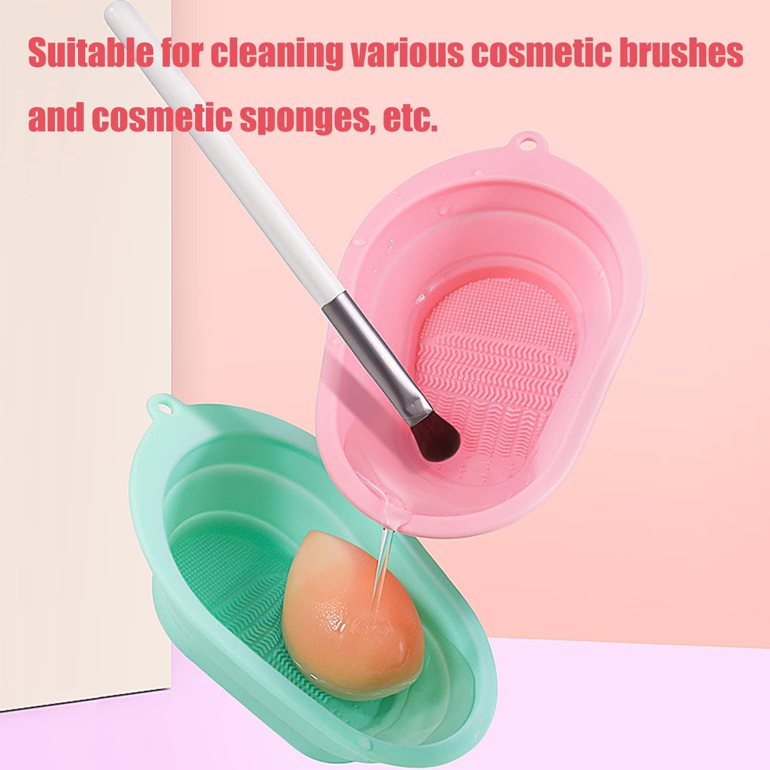 GOPAD 2-Pack Silicone Makeup Brush Cleaning Mat & Scrubber - Foldable Cosmetic Brush Cleaner Pad, Portable Washing Tool for Makeup Sponges & Powder Puffs - Perfect for Travel & Home Use (Multicolor)
