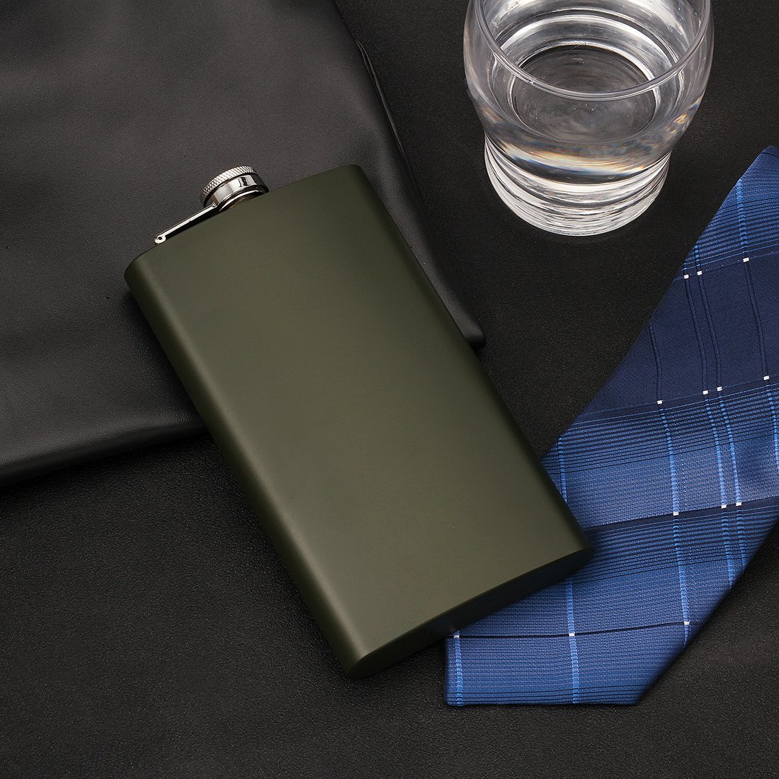 Premium 18/8 Stainless Steel 12oz Silver Hip Flask with Funnel - Leakproof Liquor Flask for Whiskey, Vodka & Bourbon - Perfect for Outdoor Adventures, Camping, Parties & Gifts (Green)
