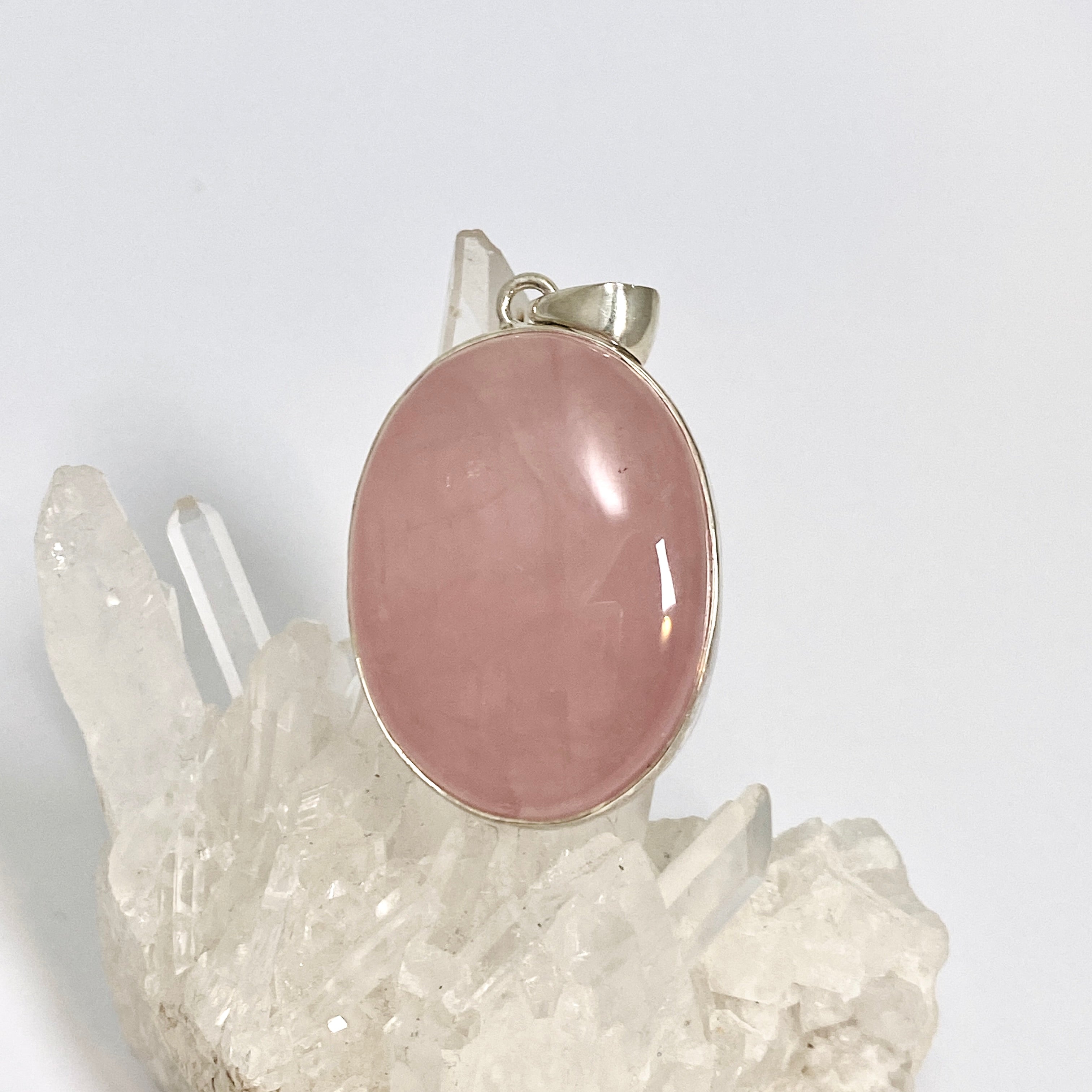 Natural Rose Quartz Oval Cabochon Pendant Necklace - Healing Crystal Jewelry for Women - Perfect for Meditation, Energy Balancing & Spiritual Gifts