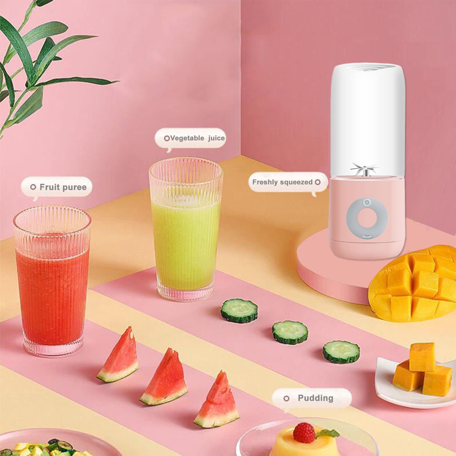 Maizoon Portable USB Rechargeable Personal Blender - 500ml/16.9oz Mini Electric Juicer Cup with 3 Stainless Steel Blades, 1300mAh Battery - Perfect for Smoothies, Shakes & Juices at Home, Office, Gym or Travel (Pink)