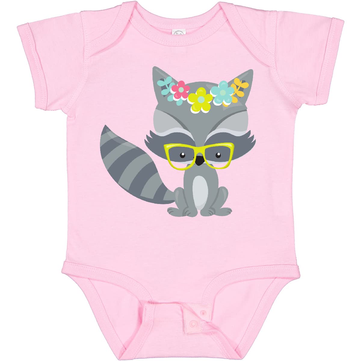 Inktastic Hipster Raccoon with Glasses & Floral Design Baby Bodysuit - Cute Animal Outfit for Newborns, Infants & Toddlers - Perfect for Playdates, Photo Shoots & Casual Wear