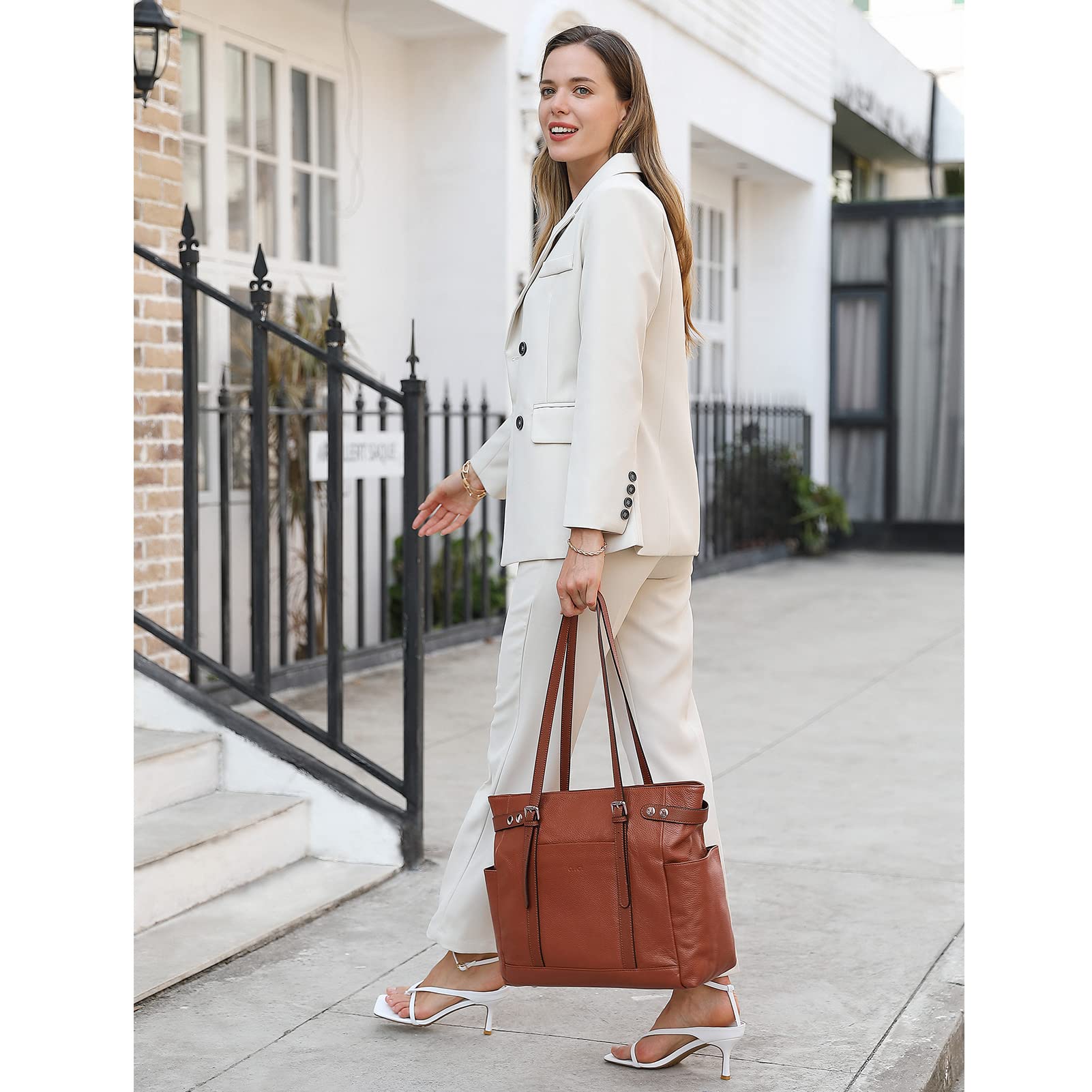 CLUCI Genuine Leather Laptop Tote Bag for Women - 15.6 Inch Professional Work Shoulder Briefcase - Perfect for Office, Business Travel & Daily Commute
