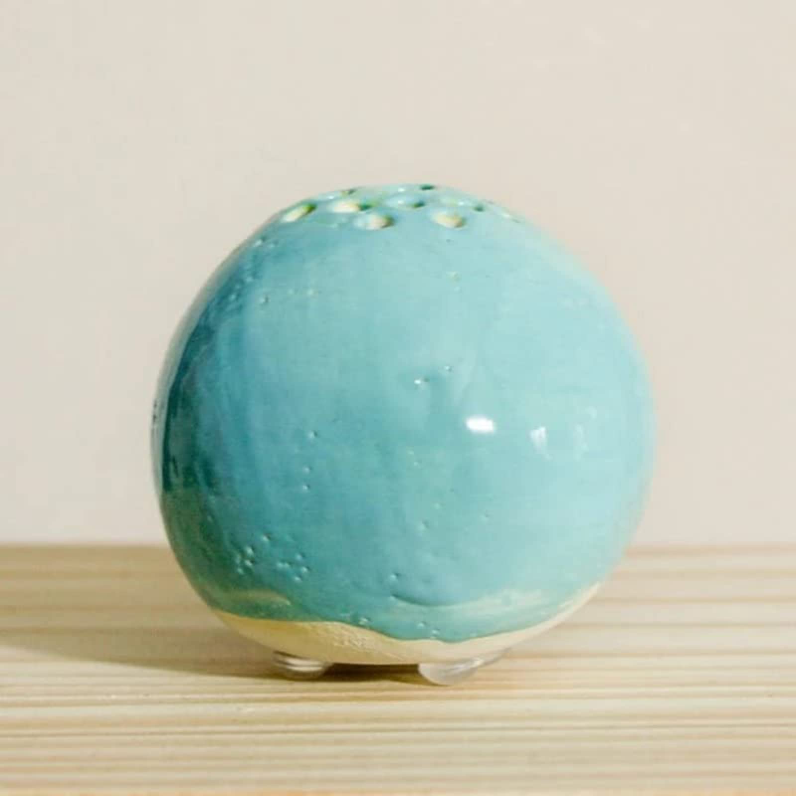 Handmade Ceramic Vase with Stone Flower Design - Light Blue Perforated Table Decor for Spring Garden, Living Room & Wedding Centerpiece