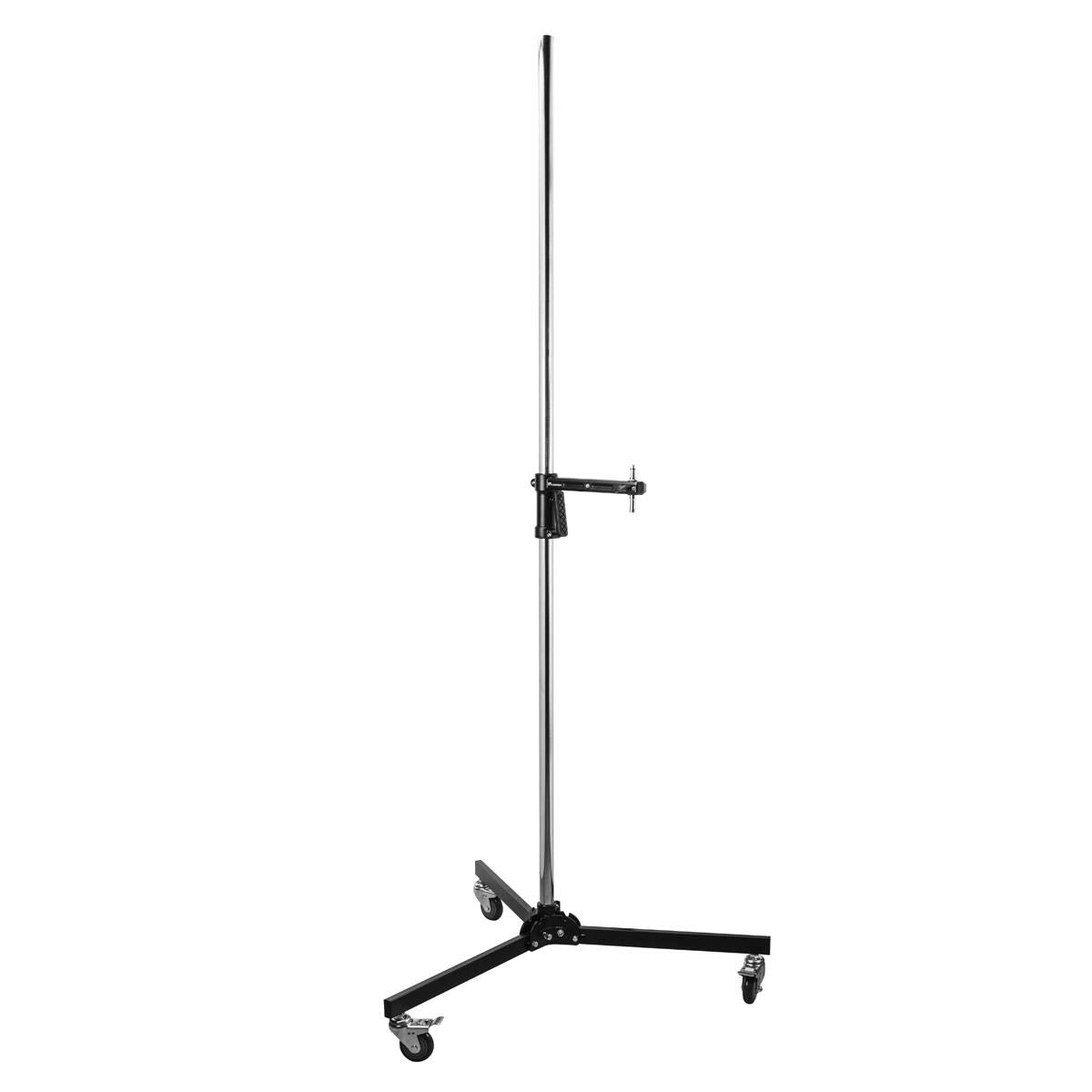 Flashpoint RB-PG Heavy Duty Steel Wheeled Pistol Grip Light Stand for Photography - 6.5' Max Height, 22 Lbs Load Capacity with Sliding Arm & Chrome-Plated Column - Perfect for Studio, Portrait, and Video Lighting Setups