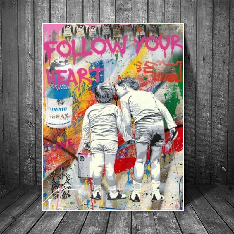 Banksy Canvas Art - Follow Your Heart Graffiti Poster Wall Decor | Unique Street Art Prints for Living Room, Bedroom & Office